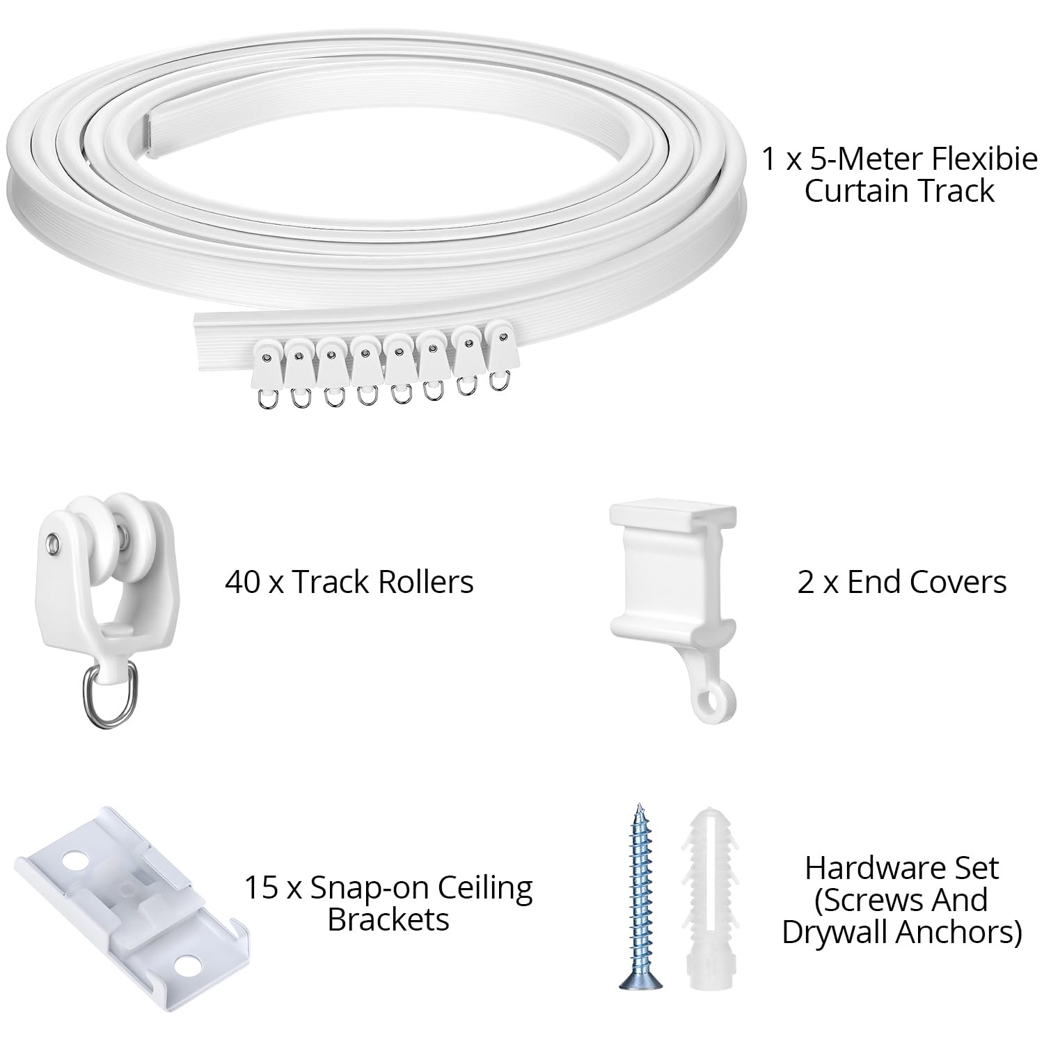QWORK® - 1 pezzi binario tenda 5 m, in plastica PVC flessibile di fissaggio, binario a soffitto, binario di tendaggio, accessori per guide scorrevoli
