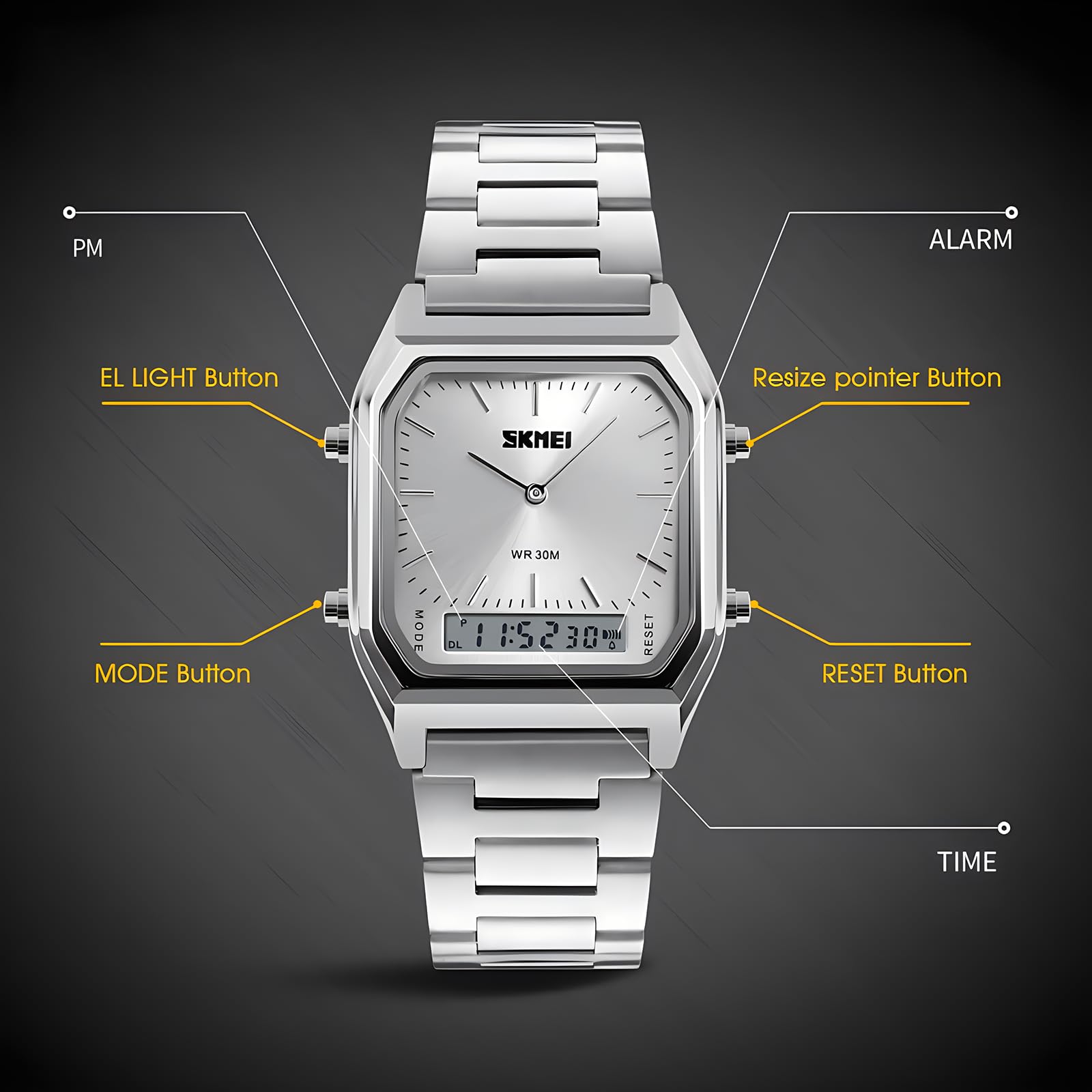 Gosasa Montre Bracelet Unisexe étanche Militaire analogique numérique avec chronographe LED Multi-Temps en Acier Inoxydable pour Homme