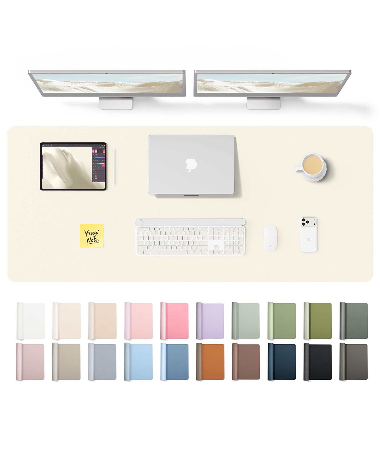 YSAGi Leather Desk Pad Protector, Office Desk Mat, Large Mouse Pad, Non-Slip PU Leather Desk Blotter, Laptop Desk Pad, Waterproof Desk Writing Pad for Office and Home (Cream,55" x 17.2")