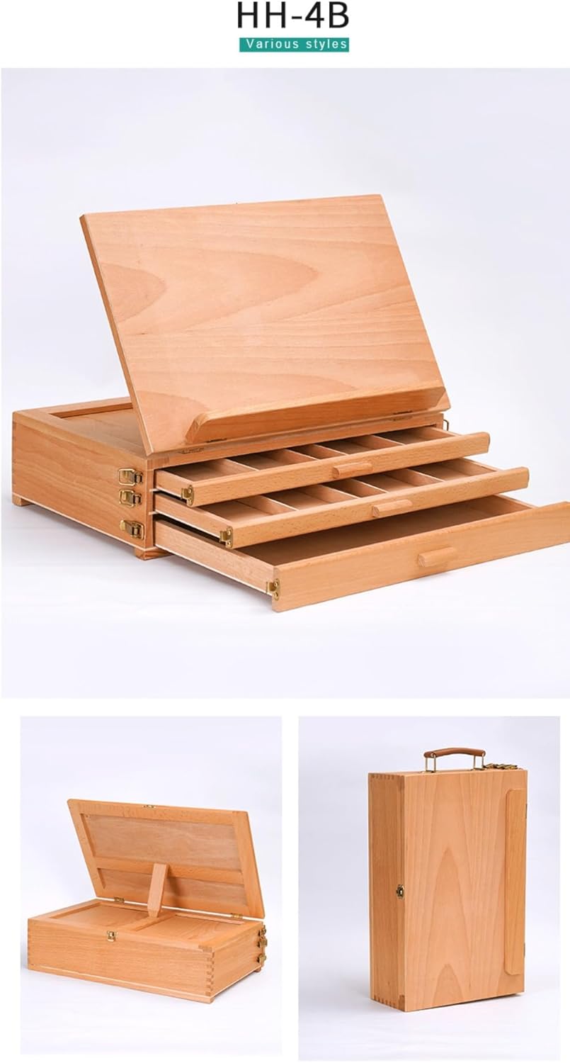 Sailozai画架、デスクトップ収納ボックス、多機能木製引き出し、絵画ツール、ハンドルデザイン、持ち運びが簡単、角度調整が可能、画