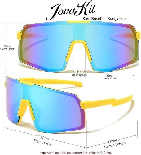 Miniatura 3 de JOVAKIT Gafas de sol de béisbol para niños y niñas de 3 a 13 años, lentes de sol de béisbol juvenil, UV400, pantallas deportivas de ciclismo