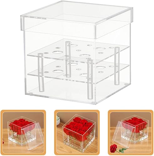 Miniatura 8 de Cabilock Caja acrílica para agua, soporte para macetas de 9 agujeros, caja eterna, con forma cuadrada, florero de arreglos florales para decoración