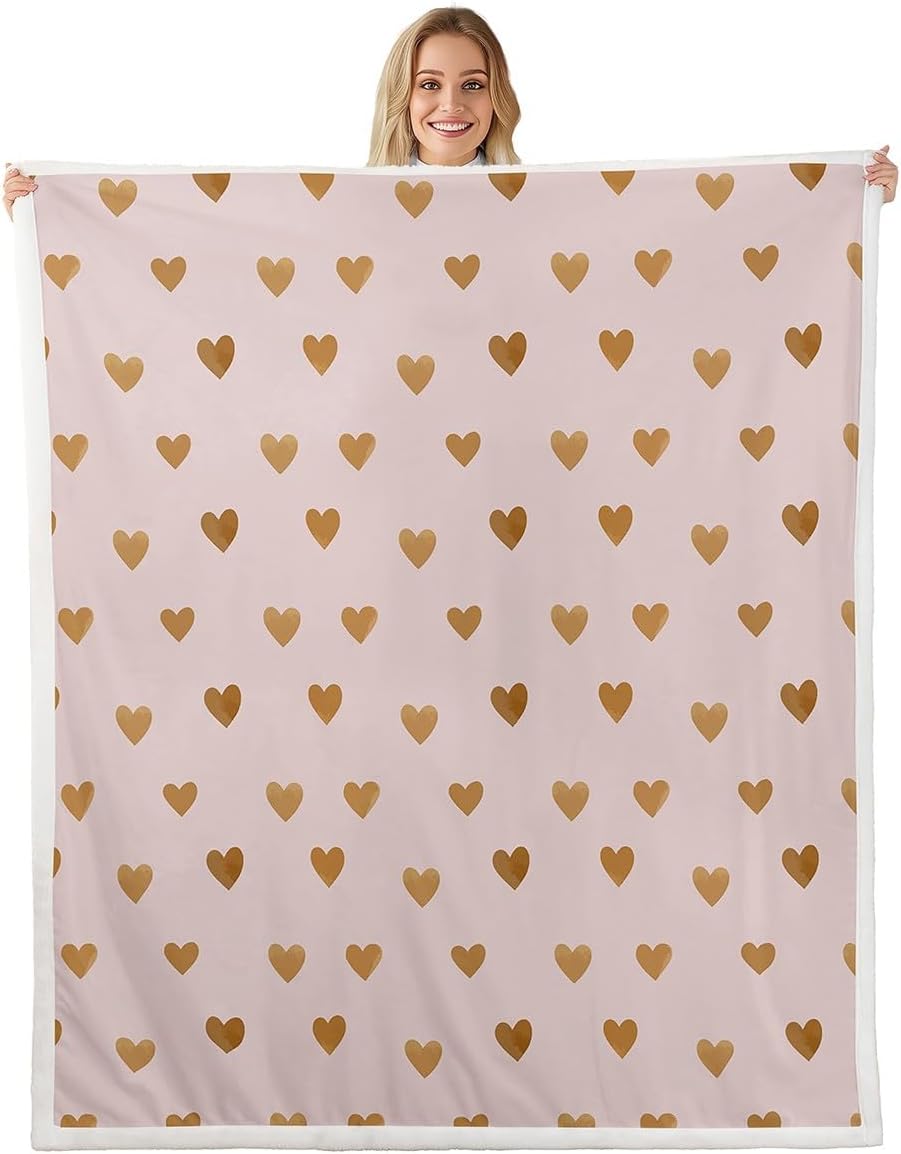 Erosebridal Twin 60"X80" Pink Sherpa Blanket for Girls,Cute Heart Fleece Blanket for Kids Boys Teens Aesthetic Light Pink Bed Couch Fuzzy Plush Throw Pink Preppy Throw Blankets