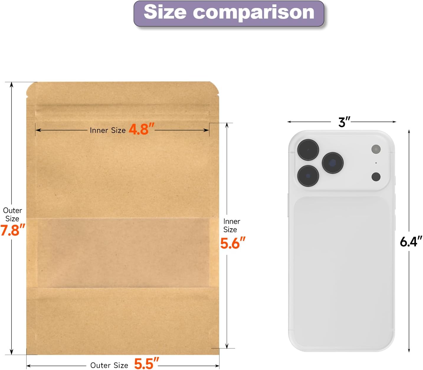 Kraft Paper Bags with Transparent Window, Stand Up Pouches Smell Proof Bags image 2