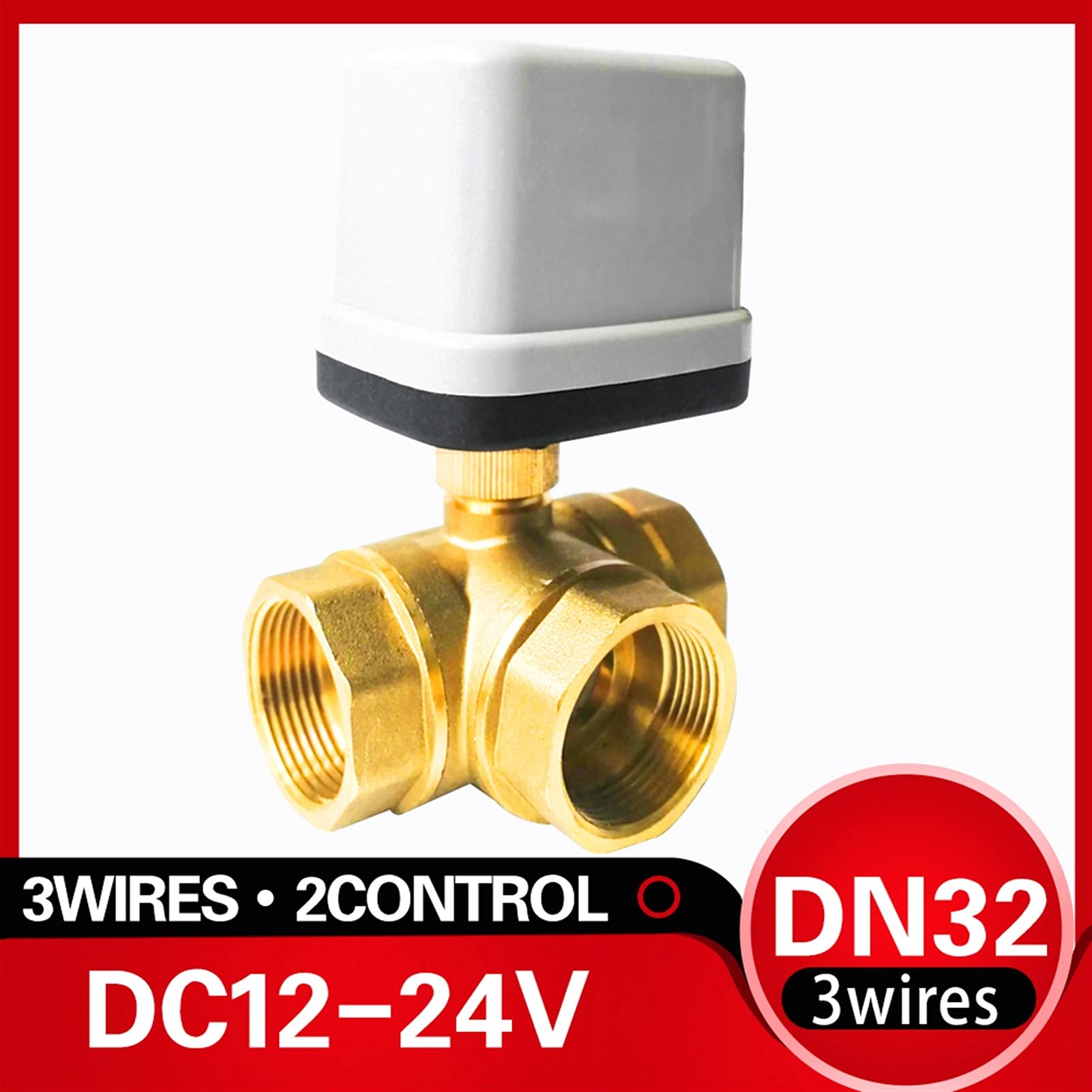 Vanne à Bille de Commande électrique DN32, 3 Ports DC12V-24V, 3 Fils, 2 Commandes, utilisée for l'approvisionnement en Eau