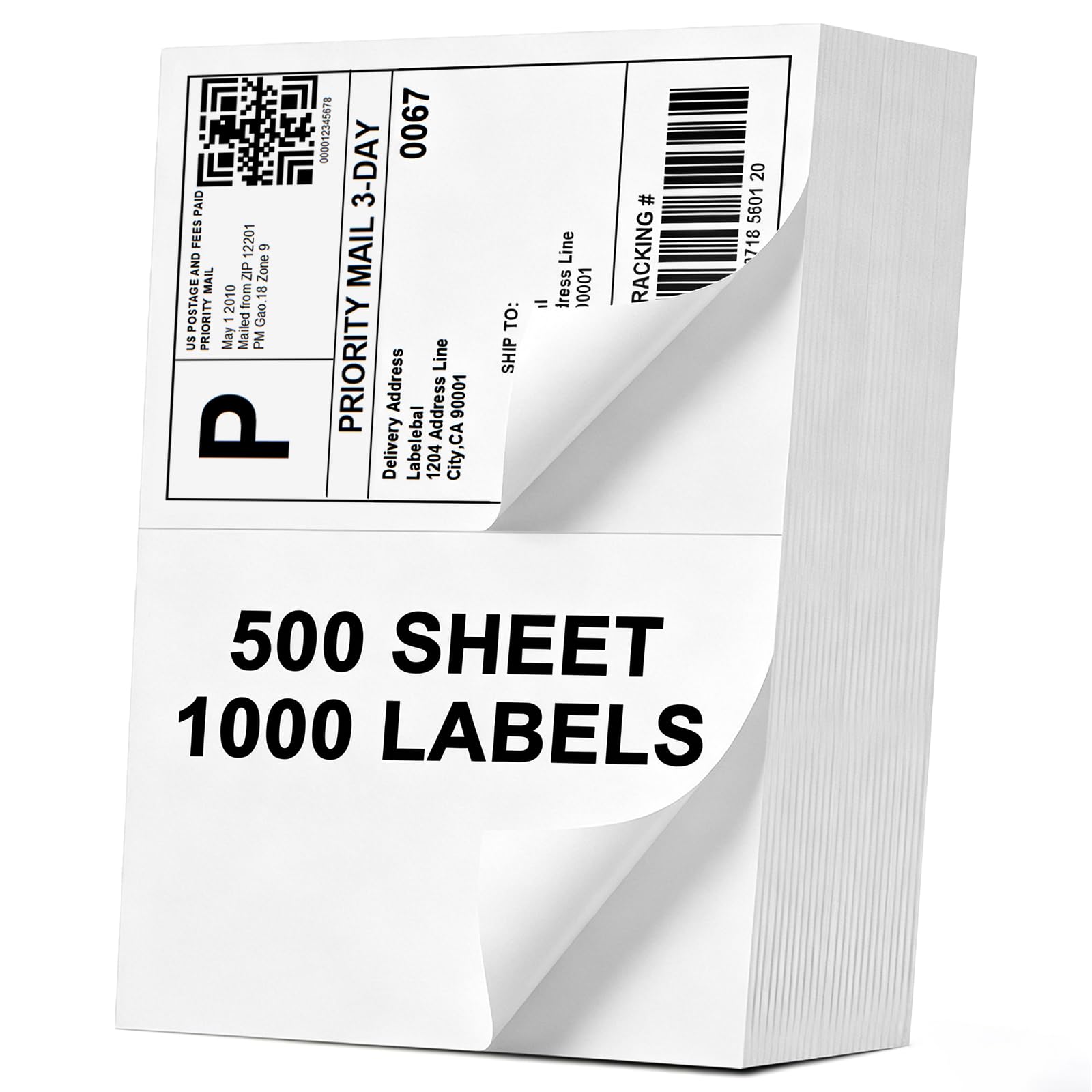 Photo 1 of (1000 Labels/500 Sheets)Labelebal Half Sheet Self Adhesive Shipping Labels for Laser & Inkjet Printers, 8.5" x 5.5" Shipping Mailing Labels, 2 Per Page Shipping Labels, 5 1/2 x 8 1/2 Half Sheet Labels