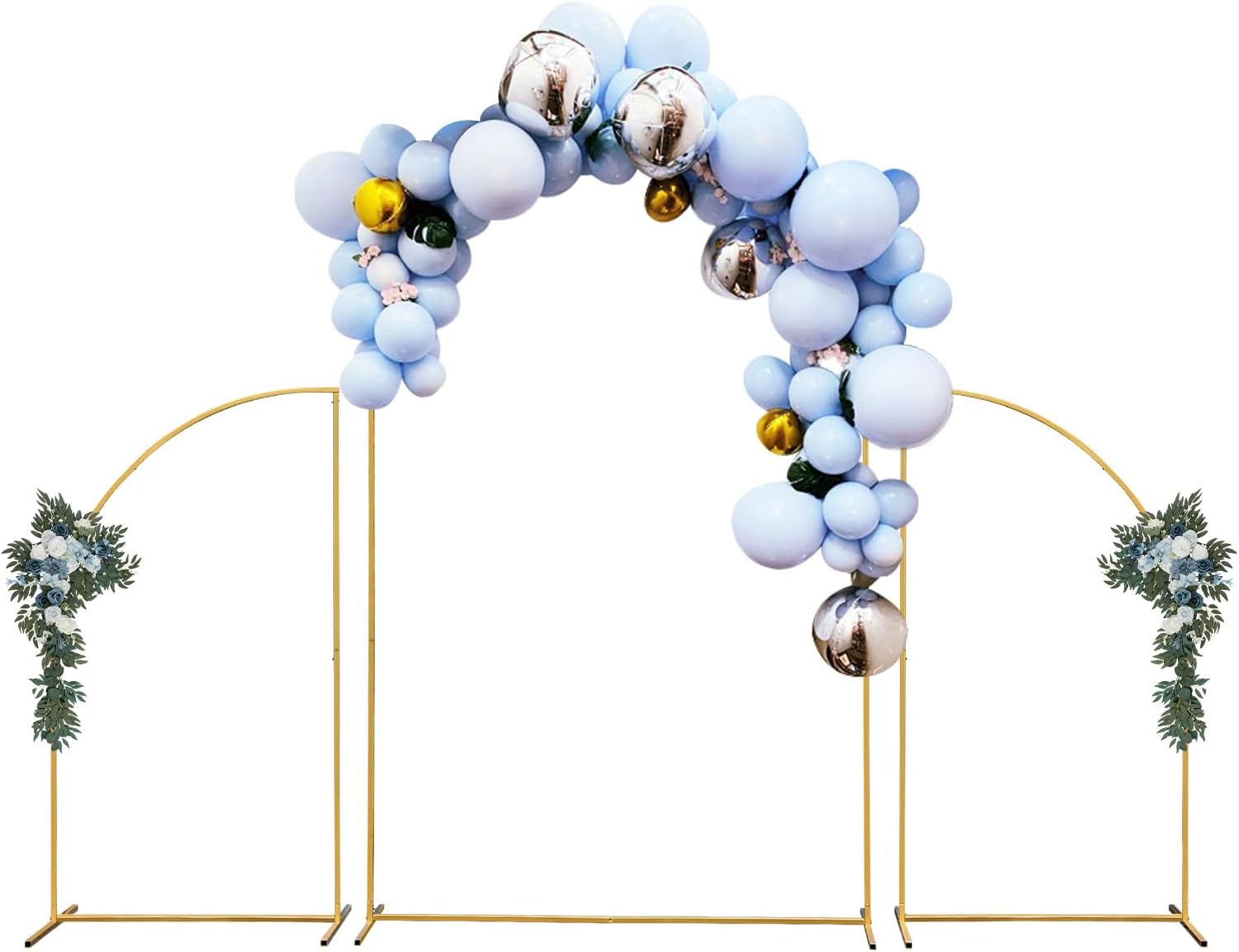 Wedding Arch Backdrop Stand 7.2 FT Set of 3 Metal Arch Backdrop Stand Balloon Arch Stand Garden Arbor Frame Background Decoration for Wedding Birthday Party Baby Shower Decoration (Gold)