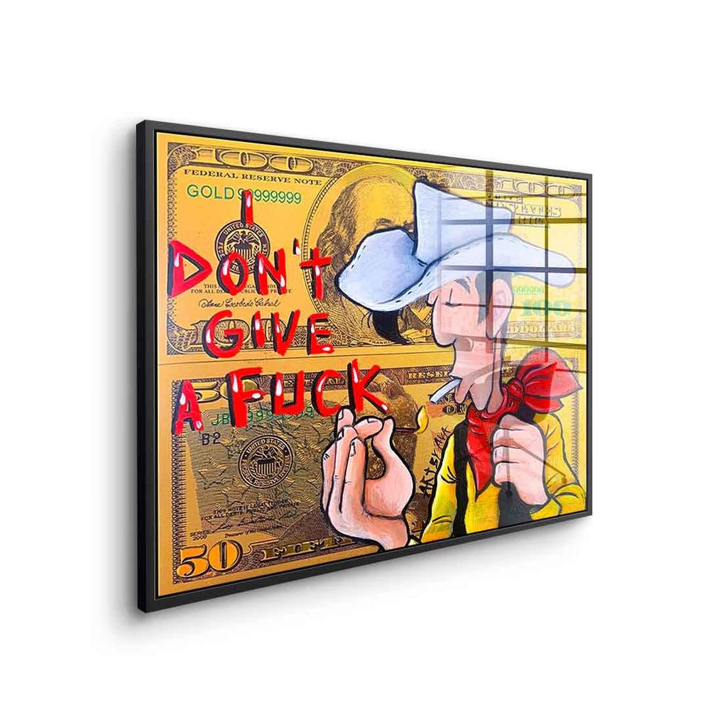 DotComCanvas Acrylglasbild Lucky Luke Dollar Geld Comic Cartoon I don't give a fuck Größe 100 X 75 CM, Farbe Ohne Rahmen