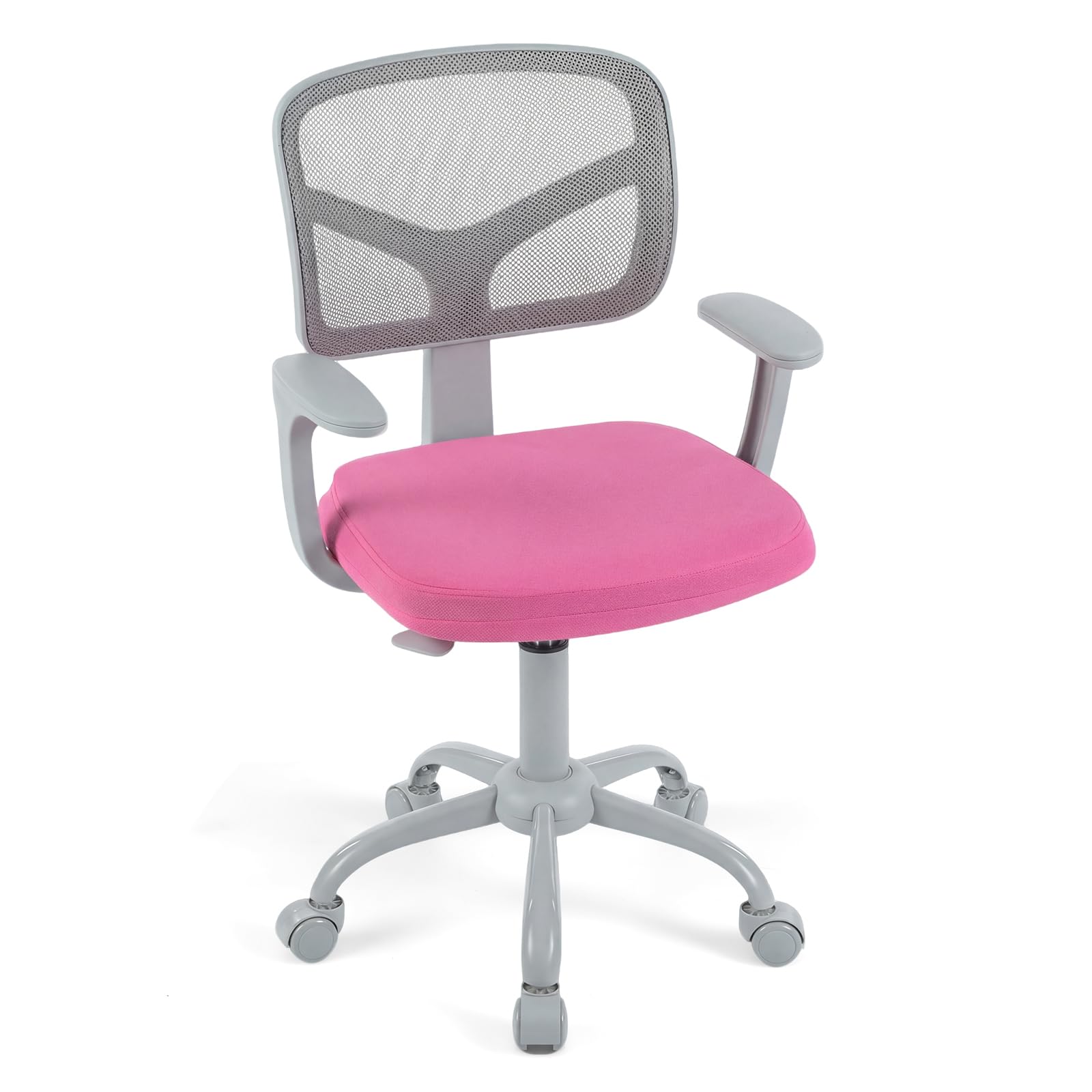 COSTWAY Kids Computer Desk Chair, Ergonomic Children Task Study Chairs with Lumbar Support, Adjustable and Swivel Mesh Chair for School Home Office (Rose, 54 x 46 x 84-94cm, without Footrest)