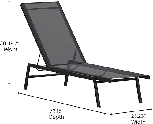 Miniatura 3 de Flash Furniture Brazos - Silla tumbona ajustable, reclinable de cinco posiciones para exteriores, para todo tipo de clima, negronegro