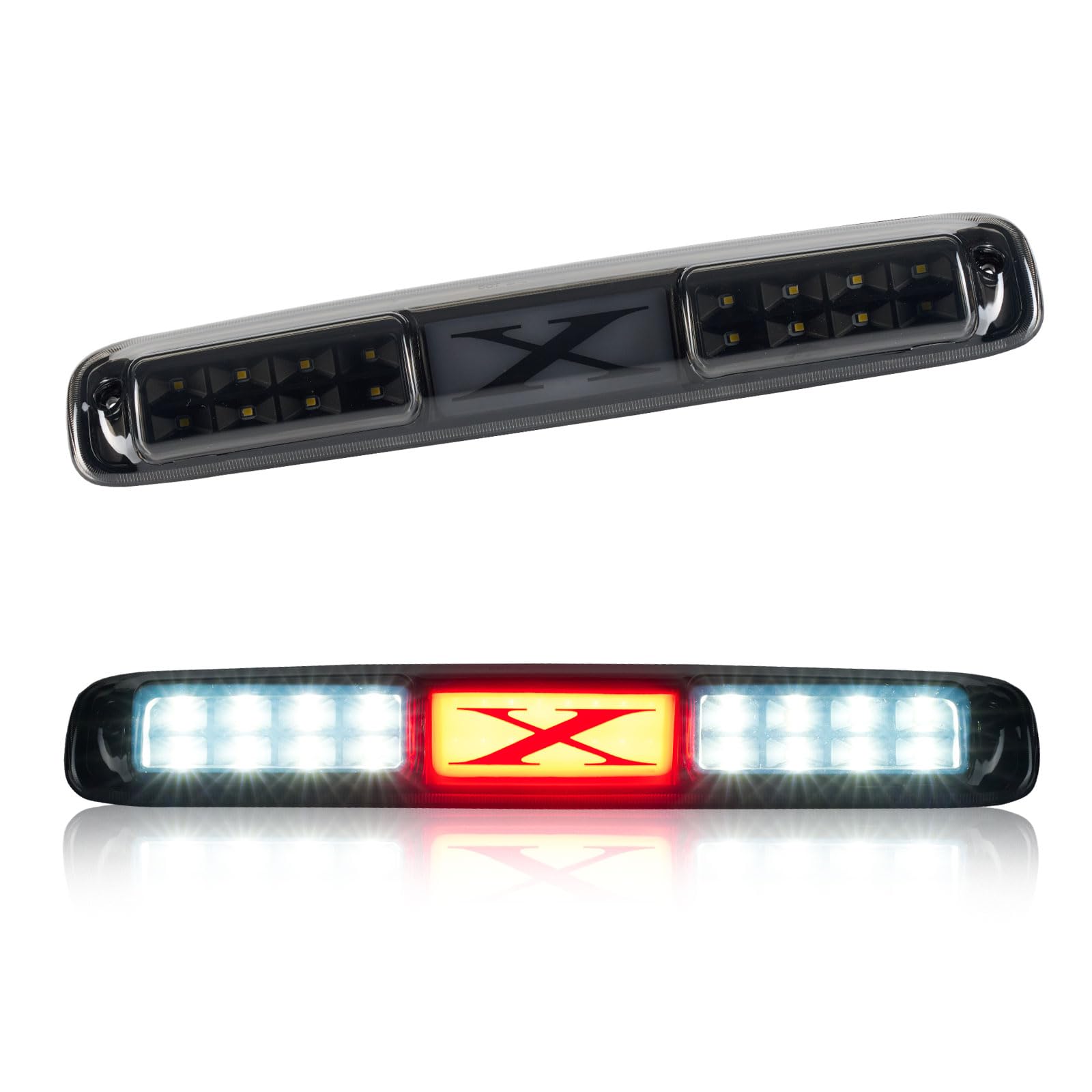 Third 3rd Brake Light, LED High Mount Stop Light for 1999-2007 Chevy Silverado GMC Sierra 1500 2500 3500 HD Classic, Rear Center Cab Roof Tail Cargo Lamp, X Style
