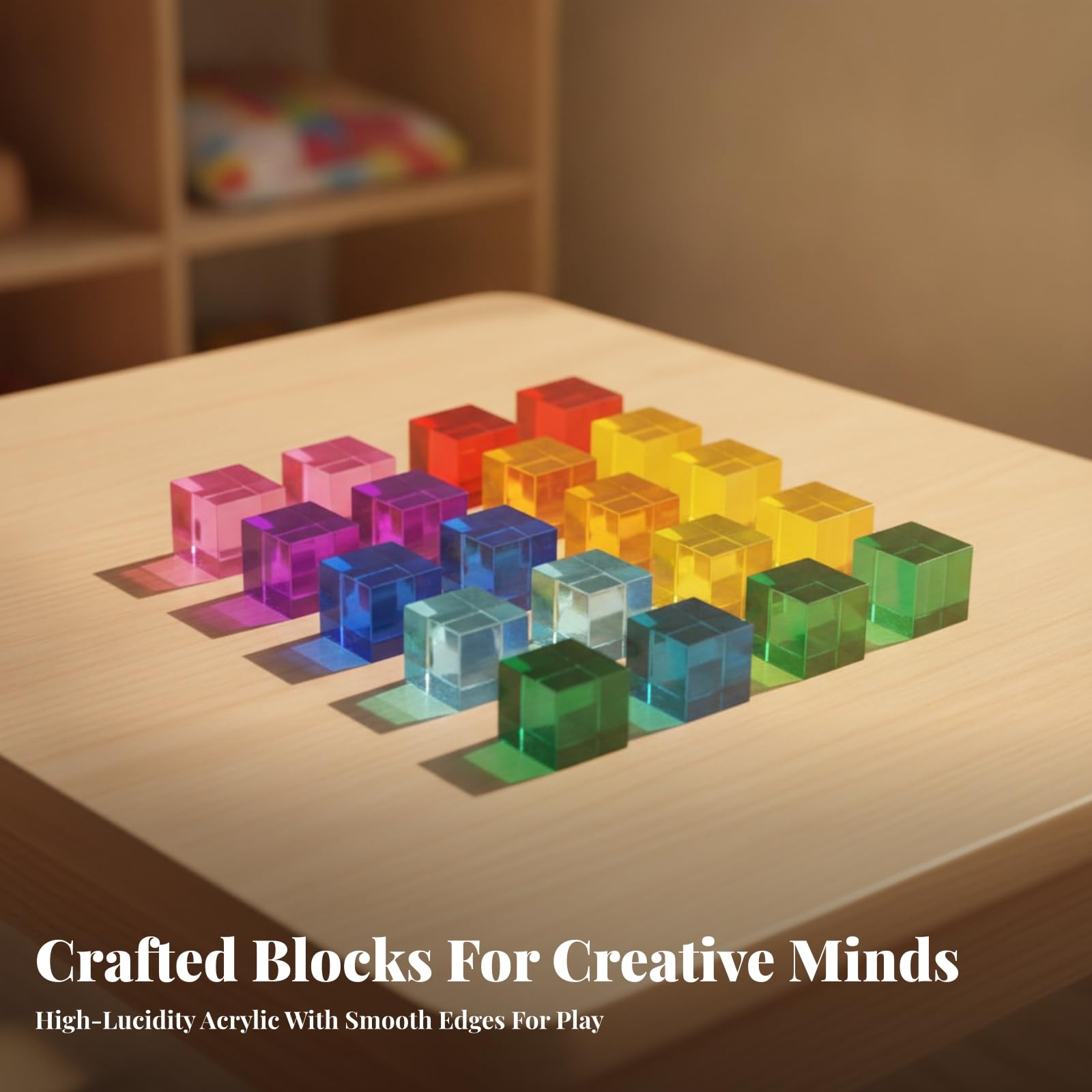 20 Pezzi Cubo da Costruzione in Acrilico | Bordo Pulito e Sicuro, Acrilici Trasparenti, Non Elettrico, Set di Mattoncini, per Area Giochi, Bambini e Bambine