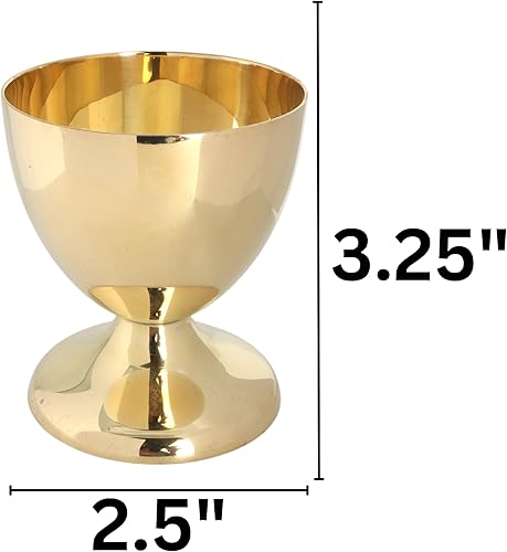 Miniatura 2 de Needzo Cáliz de vino de latón pulido alto, suministros de comunión de la iglesia católica, 3.25 pulgadas