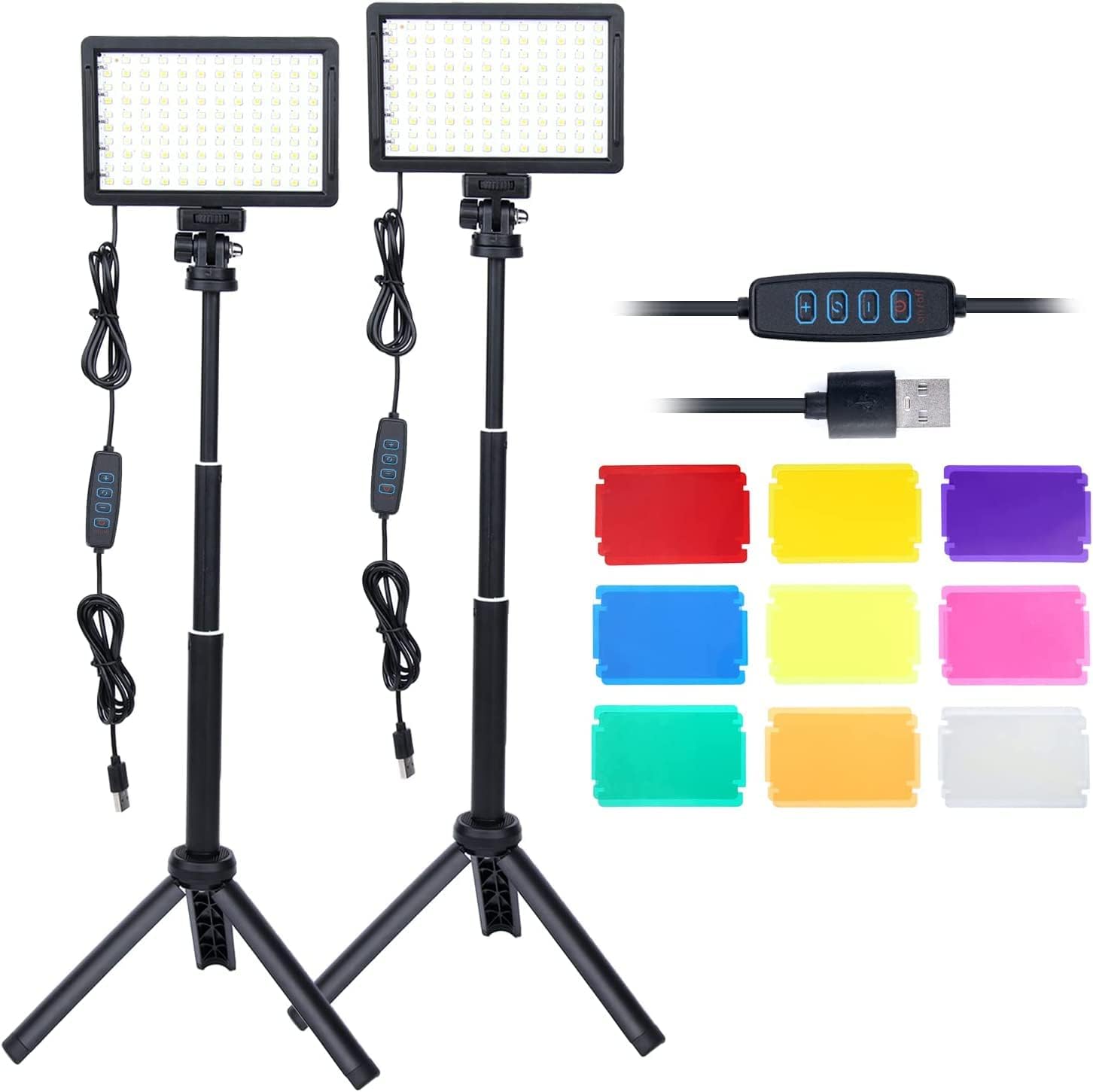 2Packs LED Video Light Kit with Adjustable Tripod Stands,Dimmable