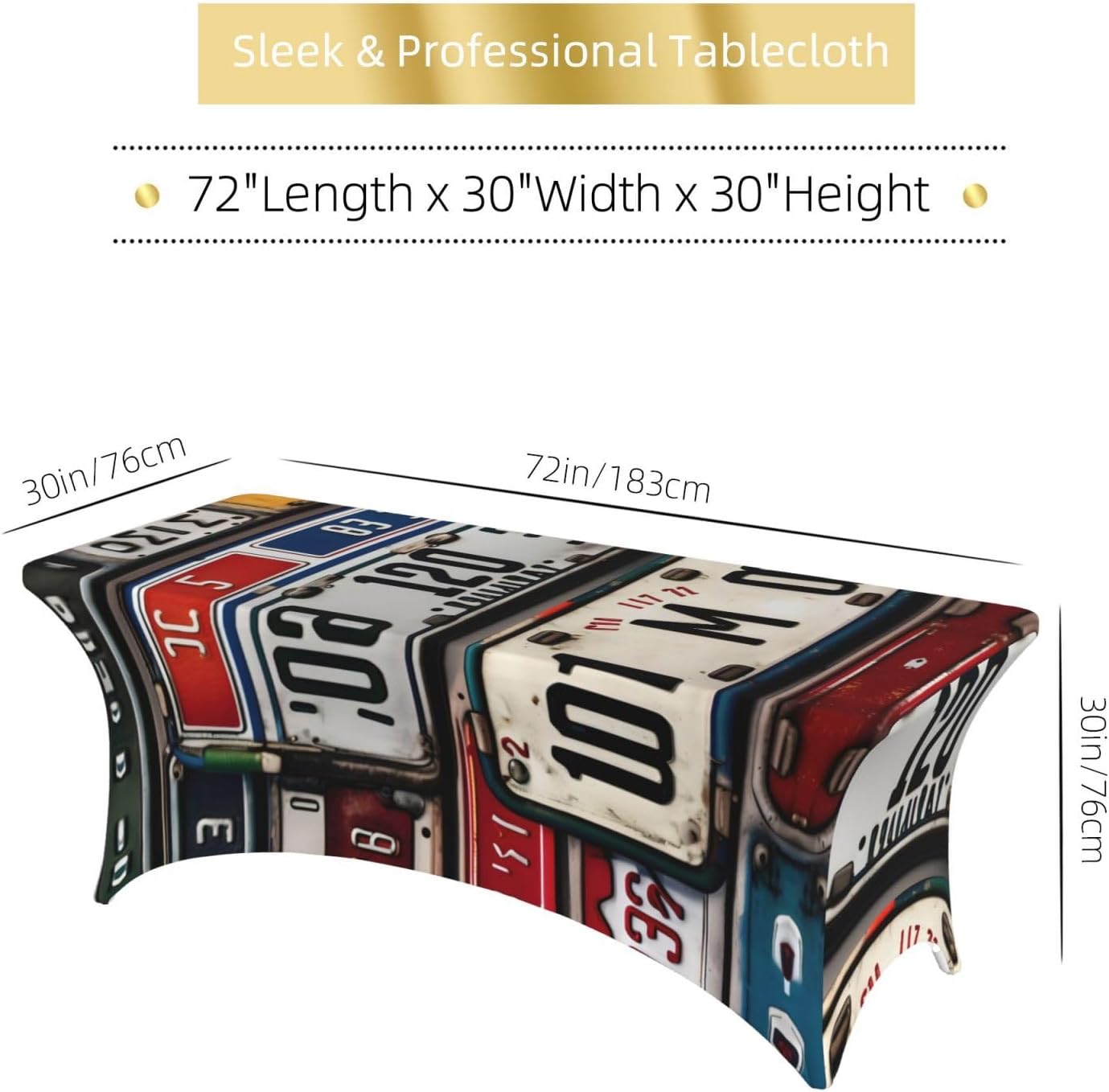 Old License Plate Print Table Cover Rectangular Tablecloth for 6-Foot Tables for Wedding Banquets Outdoor