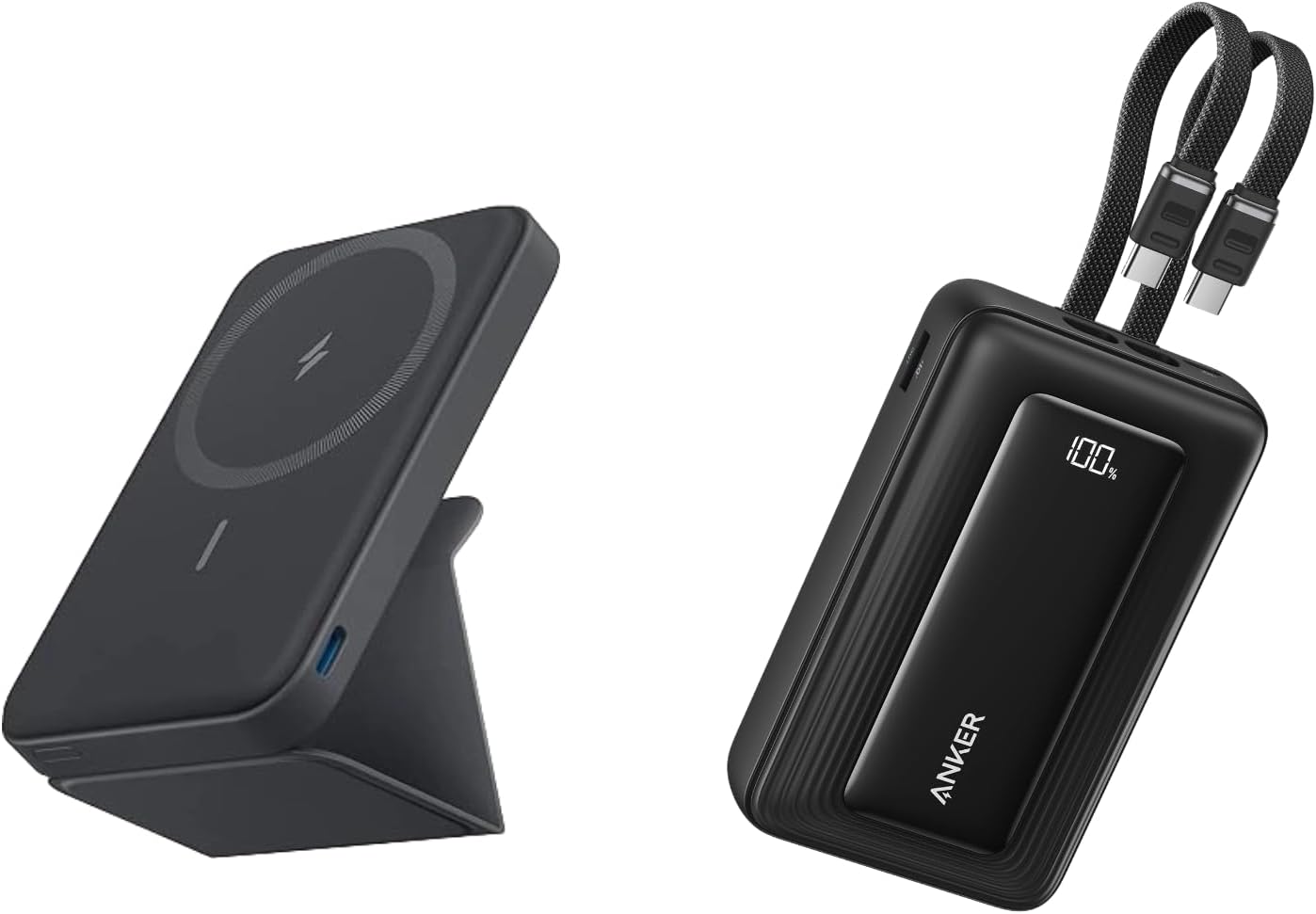 Anker Zolo Power Bank, 45W Max Fast Charging, 20,000mAh Battery Pack with Dual Built-in USB-C Cables 622 Magnetic Battery (MagGo), 5,000mAh Foldable Magnetic Wireless Portable Charger