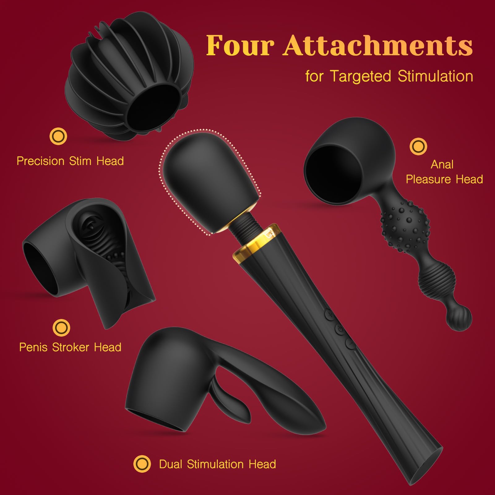 Tracy's Dog Wand Vibrator Kit, Cordless Massager with 4 Silicone Attachments for Clitoral, G-Spot, Anal & Penis Stimulation, Adult Sex Toys Sets with 3 Speeds & 5 Patterns for Couples & Women Pleasure: Imperial Purple