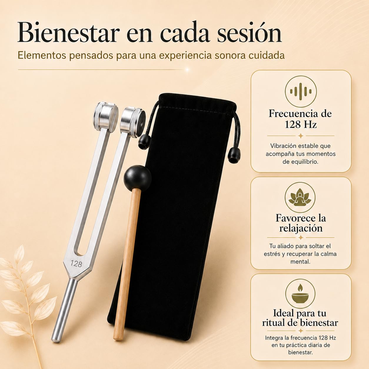 Aureva Lumyra - Instrumento de Sanación 128 Hz, Diapasón Terapéutico con Martillo de Goma, Herramienta de Ajuste, Bolsa y Paño, para Meditación, Yoga y Terapia de Sonido