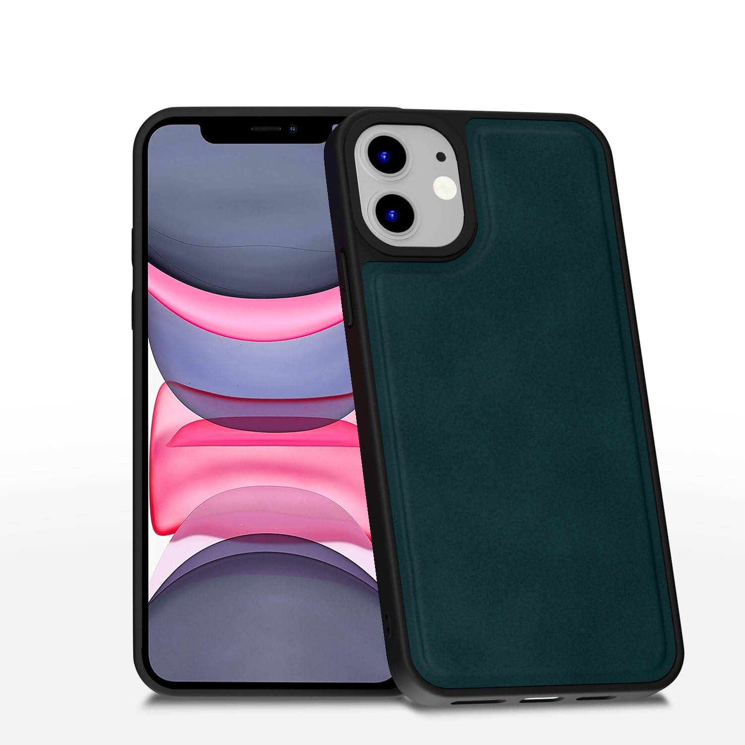 Amazon Basics Back Cover for iPhone 11 | Premium PU Leather | Soft Touch Finish | Full Camera Protection | Raised Edge Bumper Case (Green)