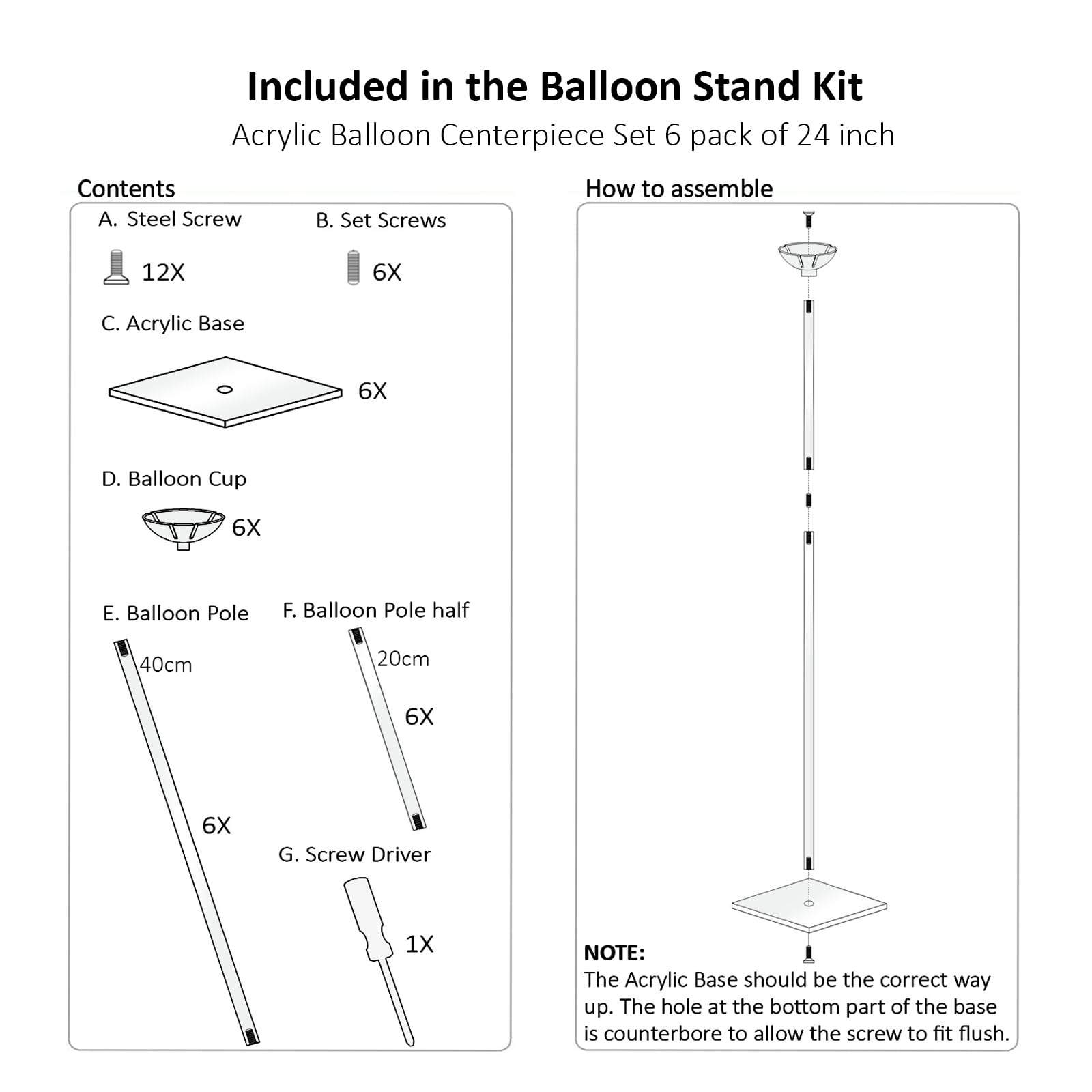 Wiederverwendbares Acryl-Ballonständer-Set – robuste Tischaufsteller mit Stäben und Basis, Ballonständer für Tafelaufsätze, Tafelaufsatz, Tischdekorationen für Partys (6 Stück, 61 cm)
