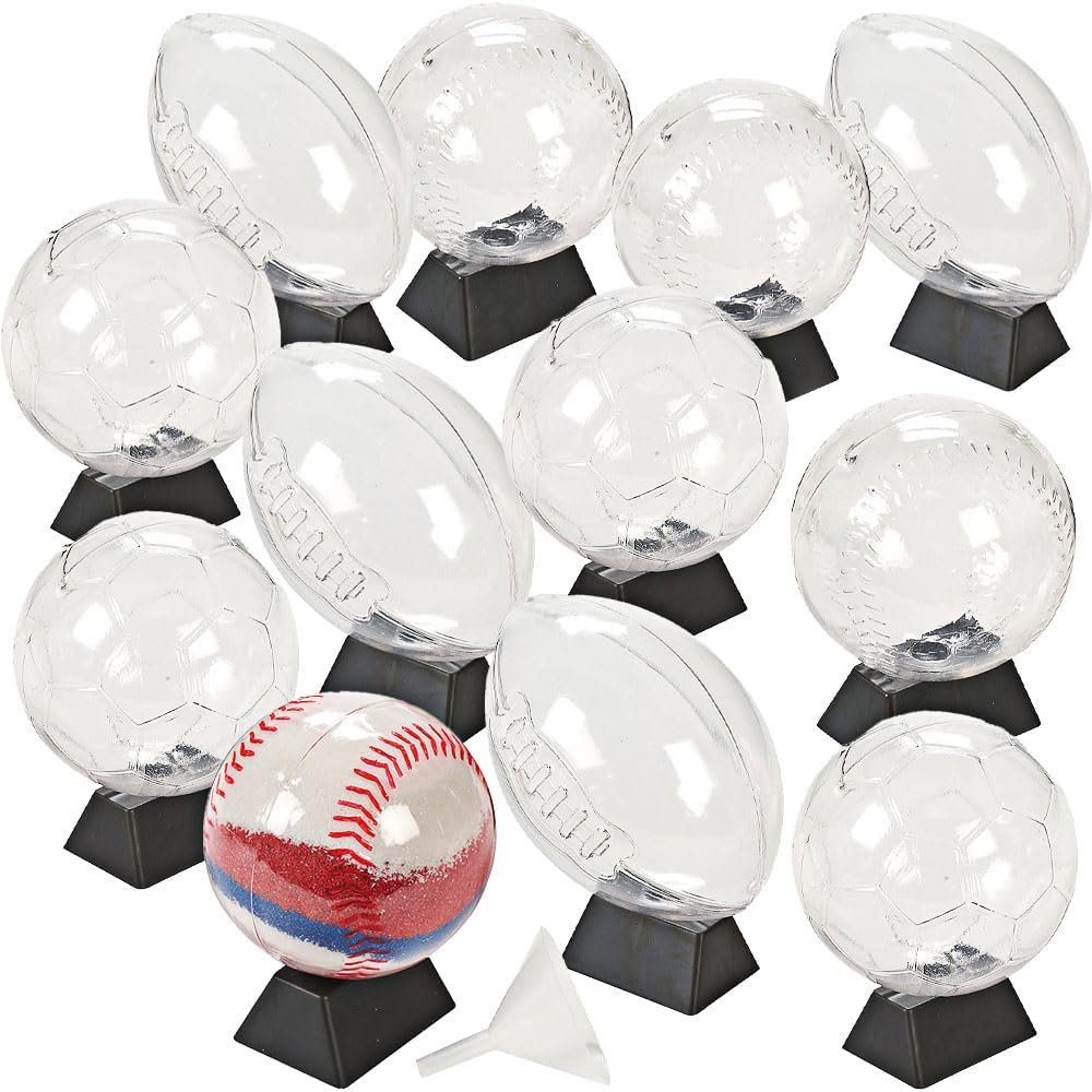 Fun Express Sports Sand Art Bottles - Set of 12 - Baseballs, Soccer Balls and Football Shapes - DIY Crafts for Kids - VBS Vacation Bible School Supplies/Decor