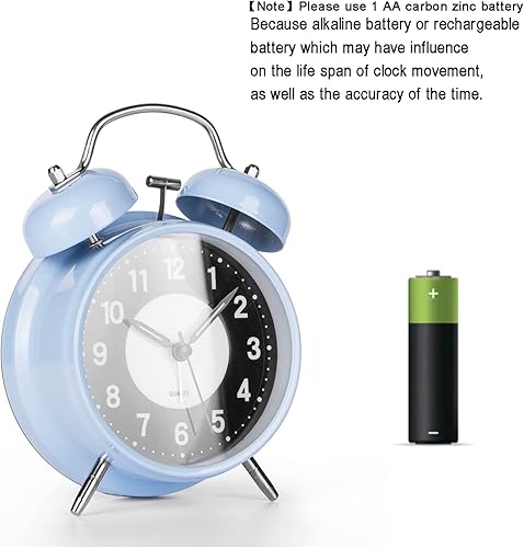 Miniatura 2 de PILIFE Reloj despertador analógico de 4 pulgadas súper silencioso sin tictac, reloj despertador de doble campana, luz de fondo, luminoso, sin