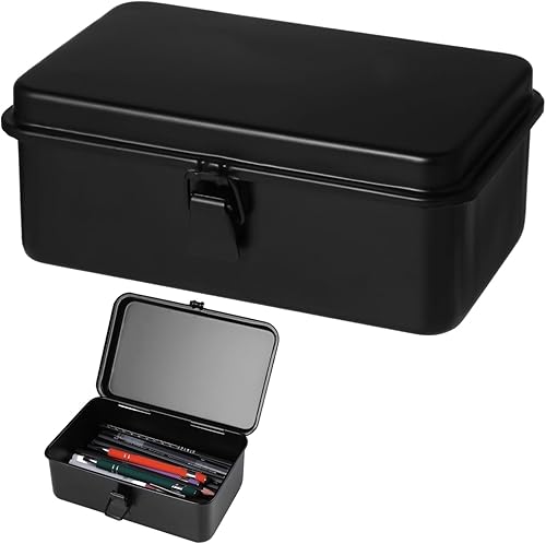 Caja de almacenamiento de acero con tapa con bisagras, contenedor de metal para sellos de álbumes de recortes, caja de herramientas rectangular