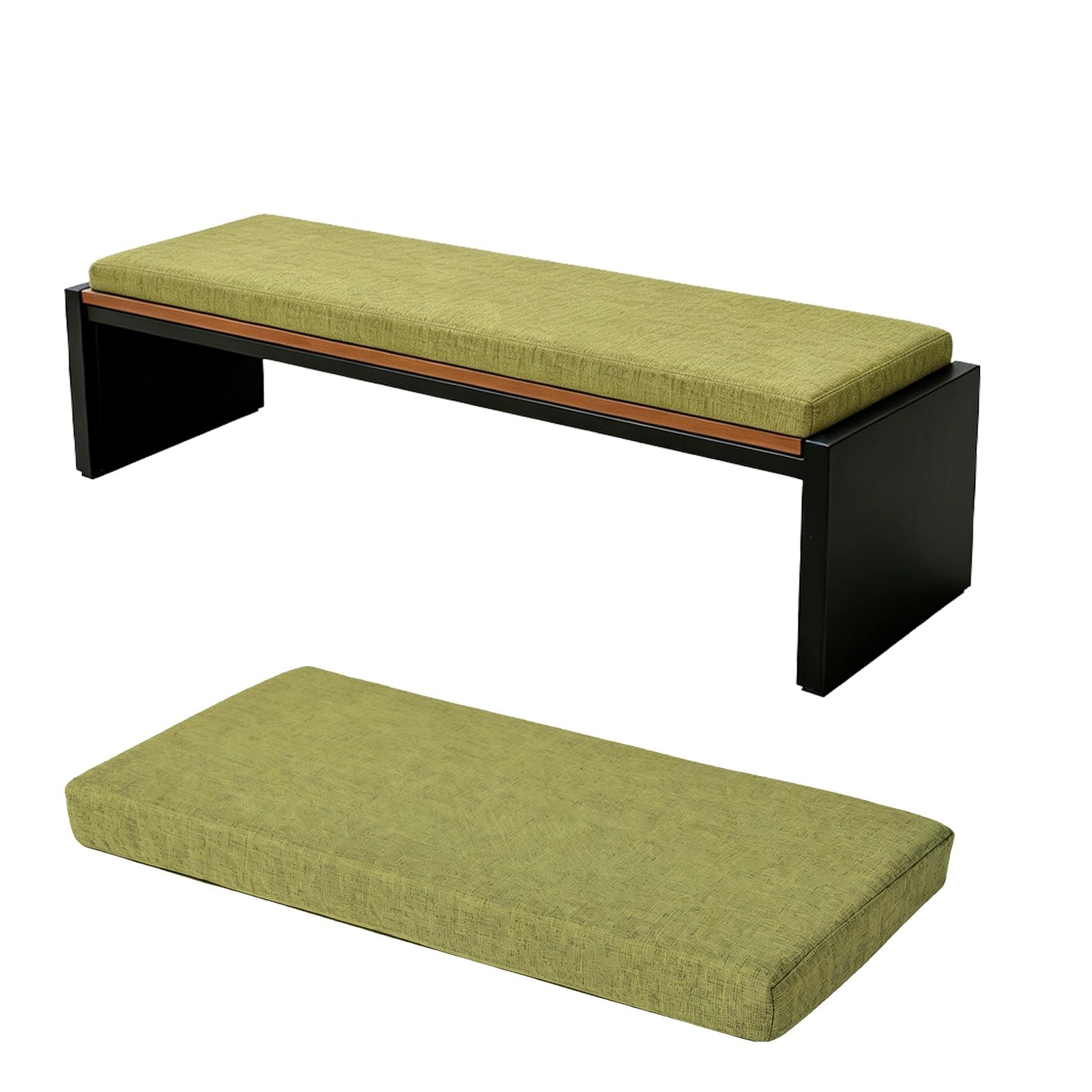 TRQQWEQQ Bench Cushion for Indoor/Outdoor 3cm Thick Chenille Non-Slip Furniture Replacement Cushion Washable Swing Bench Cushions with Zipper for Patio Garden Porch(Green,12x42in)