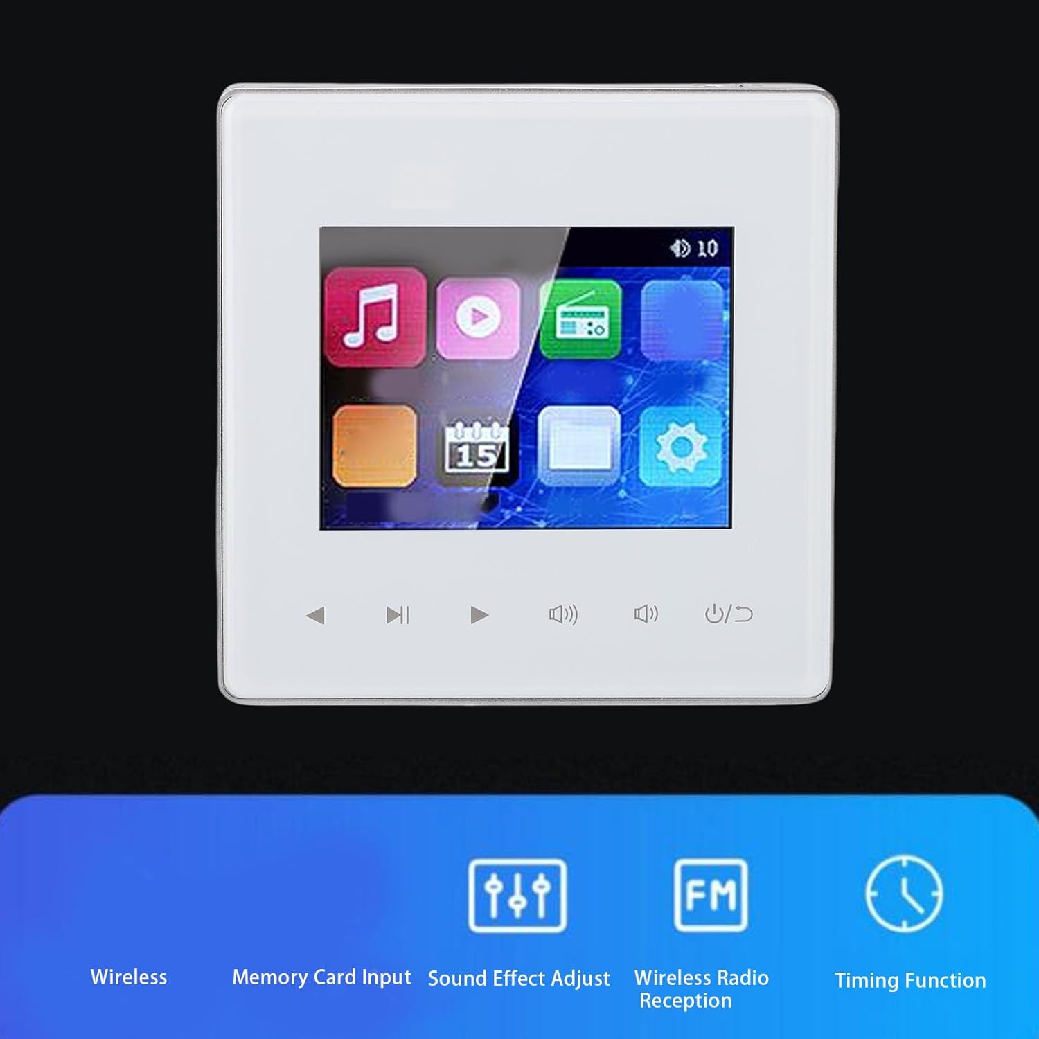 Smart Bluetooth Wall Amplifier with FM Radio,2.8 Inch HD Touch Screen,Timer On Off Control,Support MP3, WAV, and MPEG Format,Background Music Player Control Panel for Ceiling