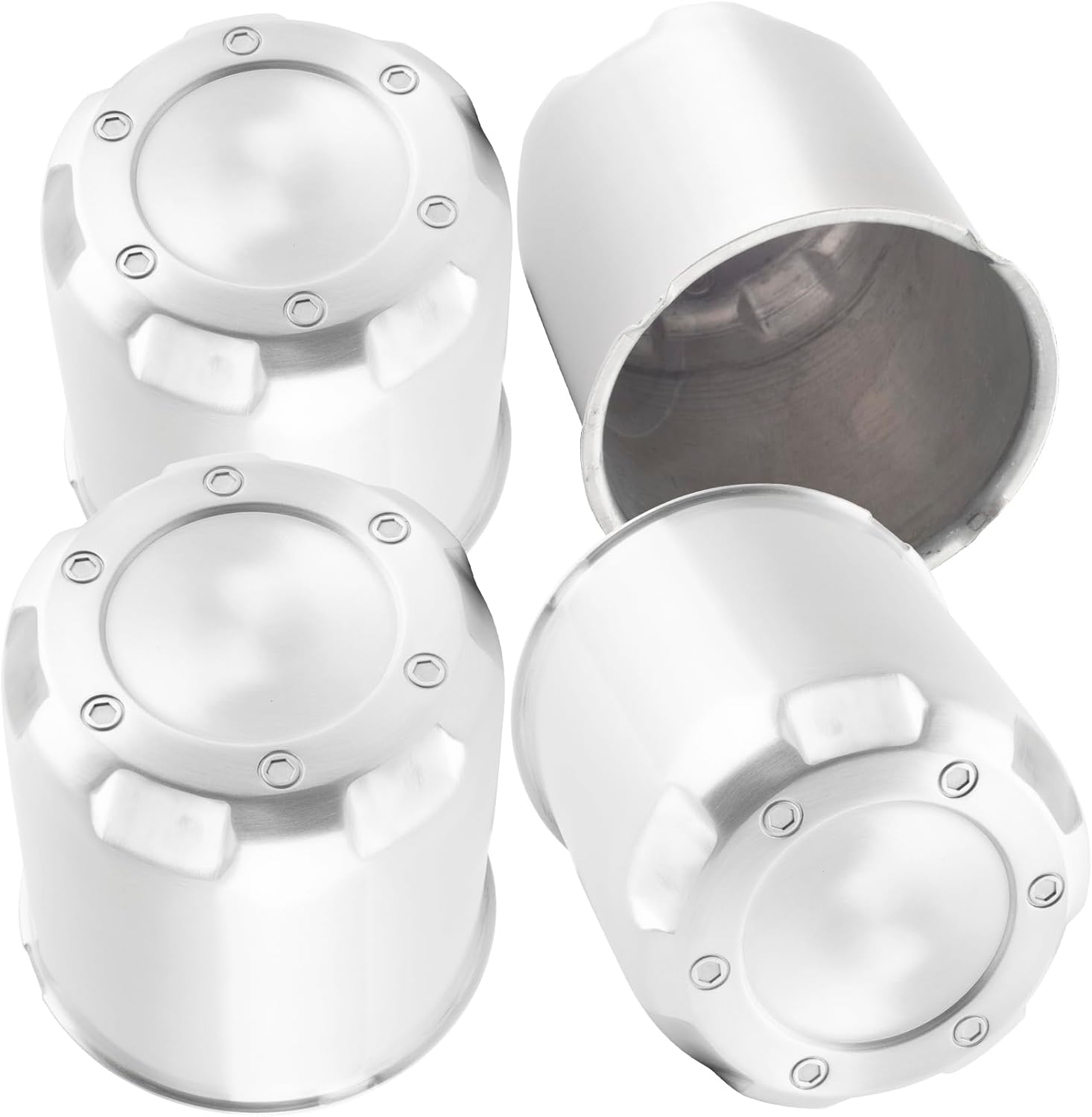 Wheel Center Caps Fit 4.25" Bore, 3.65" Tall Bearing Push Through Hub Cap, Clear-Coated Brushed Aluminum Wheel Caps for Trailer Truck RV(4 Pack)