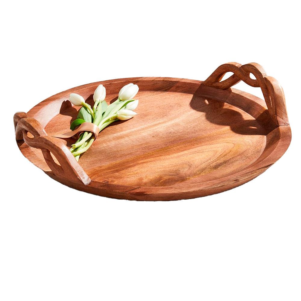Mud Pie Tablett aus geflochtenem Holz, 45,7 cm Durchmesser, Weiß
