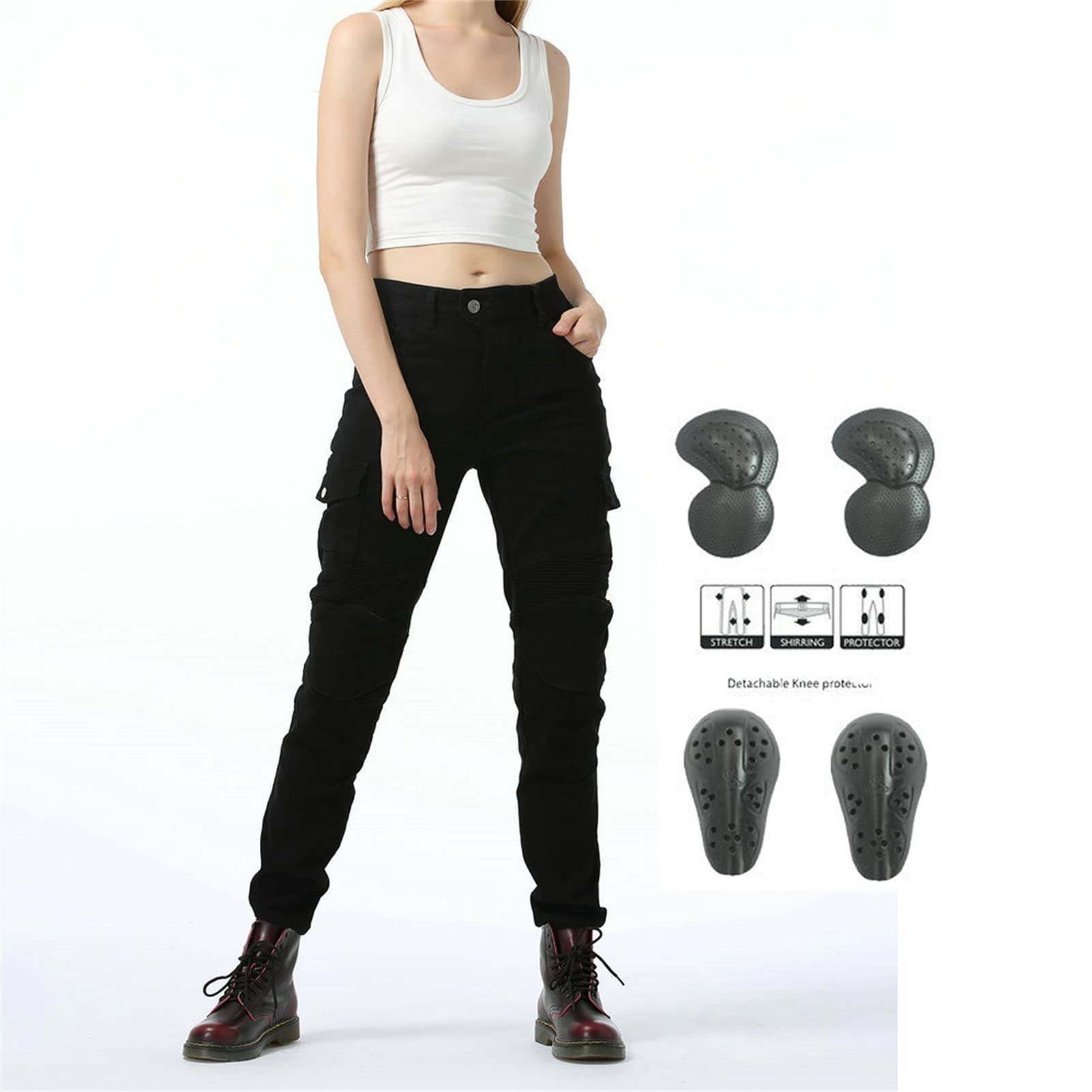 Donne Pantaloni Da Moto, Donna Pants Jeans Per Motociclismo Antivento Traspirante Resistenti Caduta/all'usura Con Rimovibile Ginocchiere E Armatura Protezioni (Nero,XS)