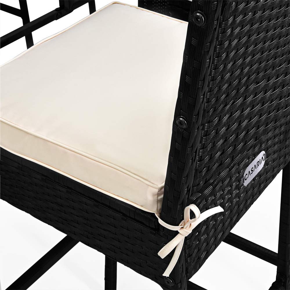 CASARIA Set de Mesa Alta y 6 Taburetes de Bar con Cojines de Asiento de Madera de Acacia Poliratán Negro Muebles de jardín