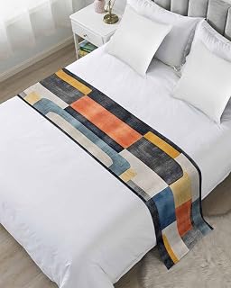 Twin Bed Runner Blue Black Gradient Color Block Bedding Runner Scarves Decorative Bed Scarf, Abstract Geometric Art Soft Bed Runners for Bedroom Hotel Wedding 71x20in