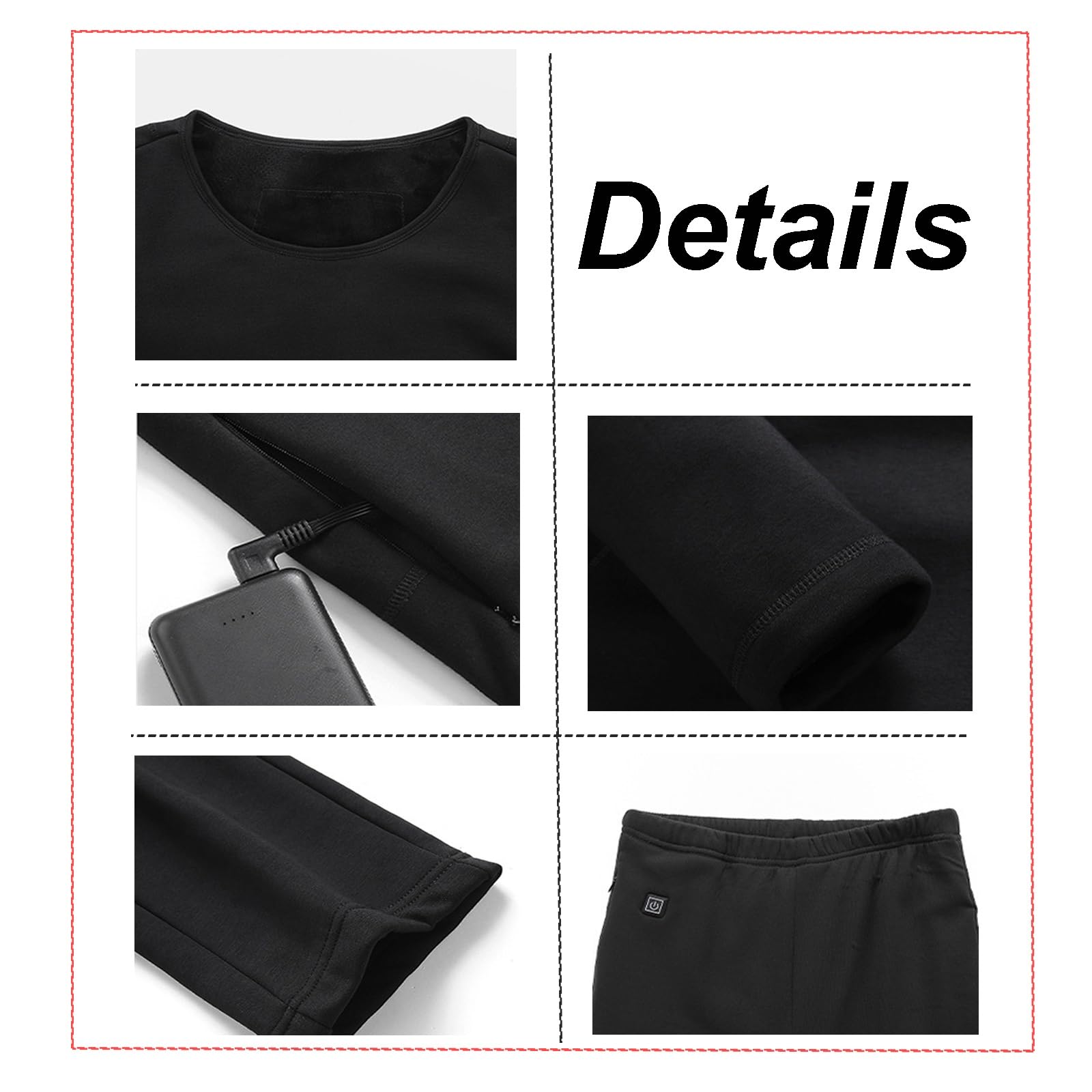 Calefacción Ropa Interior,Invierno Caliente USB Calefacción Ropa Interior Térmica Traje De 6 Zonas De Calefacción Hombres Y Mujeres Modelos
