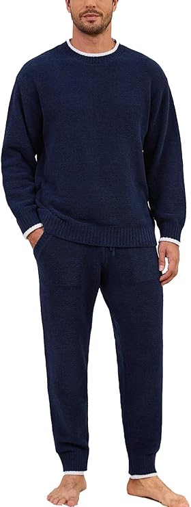 Snuggle Sac Mens Pajamas Set 2 Piece Loungewear Sets Long Sleeve Soft Sleepwear with Pockets
