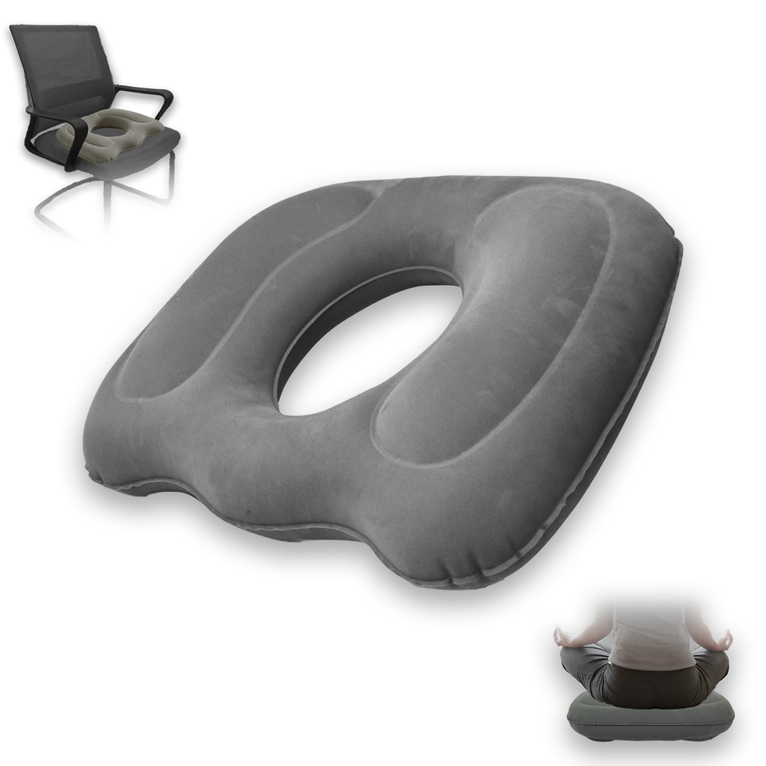 ORARTMM Hemorrhoid Seat Cushion, Grey, Inflatable Seat Ring with Coccyx Relief, Orthopaedic Cushion for Surgical Recovery, Sciatica, Comfortable Ring Against Bedsores and Pain