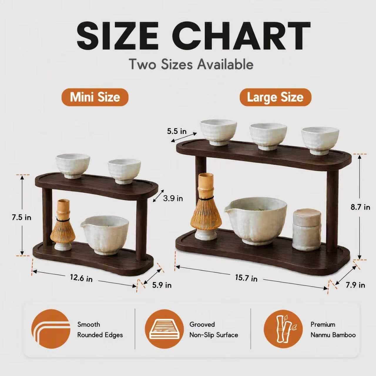 2-Tier Bamboo Matcha Station, Mug Storage Rack（Brown,Standard）