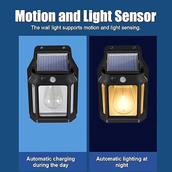 Panter Solar Güneş Enerjili Lamba, Hareket Sensörlü Duvar Lambası, Gün Işığı Filament LED Solar Aplik, 3 Modlu, IP65 Su Geçirmez, Bahçe Balkon Teras Garaj Dış Mekan Aydınlatma (Tek Ampul) [Enerji Sınıfı A]