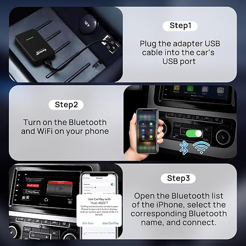 Miniatura 4 de CarlinKit CarPlay - Adaptador inalámbrico, adaptador 3.0 Apple CarPlay para automóviles CarPlay con cable OEM y iPhone, carcasa antideslizante
