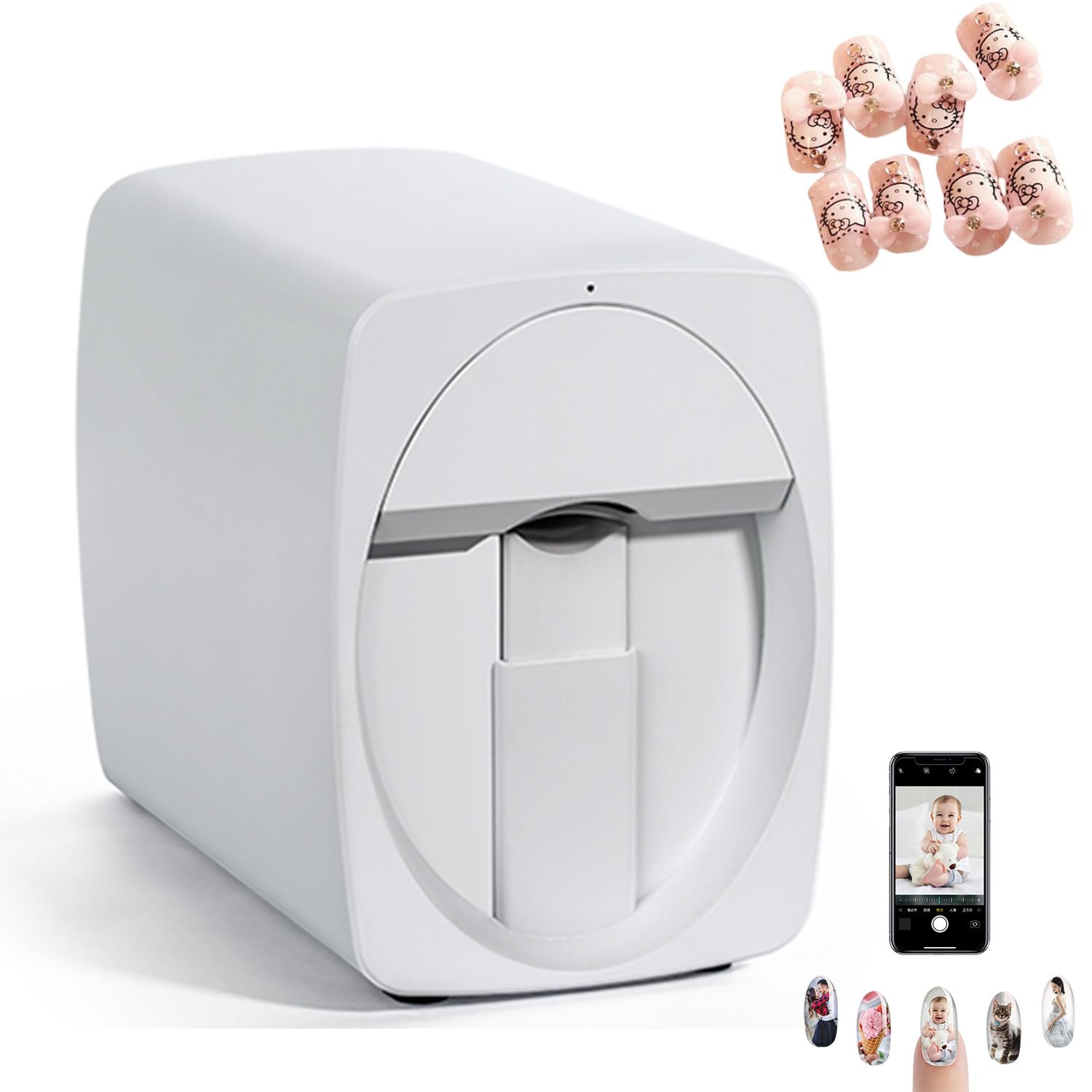 Stampante digitale per nail art mobile, stampante per nail art 3D, stampa rapida 25, controllo app, modello personalizzabile, stampa e asciugatura due in uno, adatta per saloni di unghie, bianco