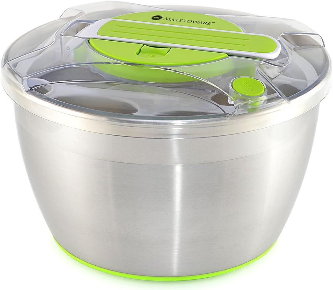 Stainless Steel Salad Spinner - Large 6.8 Quart with Colander, Non-Slip Base, and Pump Action