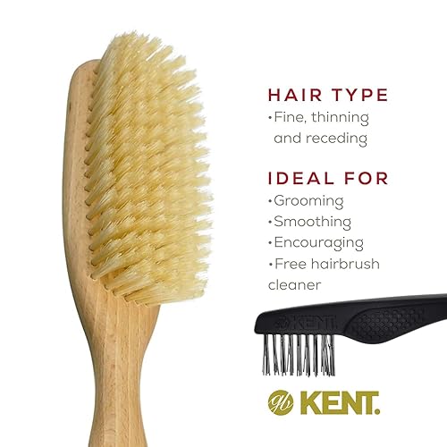 Vista 6 de Kent LS9D - Cepillo de pelo para mujer, cepillo de cerdas de jabalí hecho de madera satinada y cerdas de jabalí suaves para cabello fino, cepillo