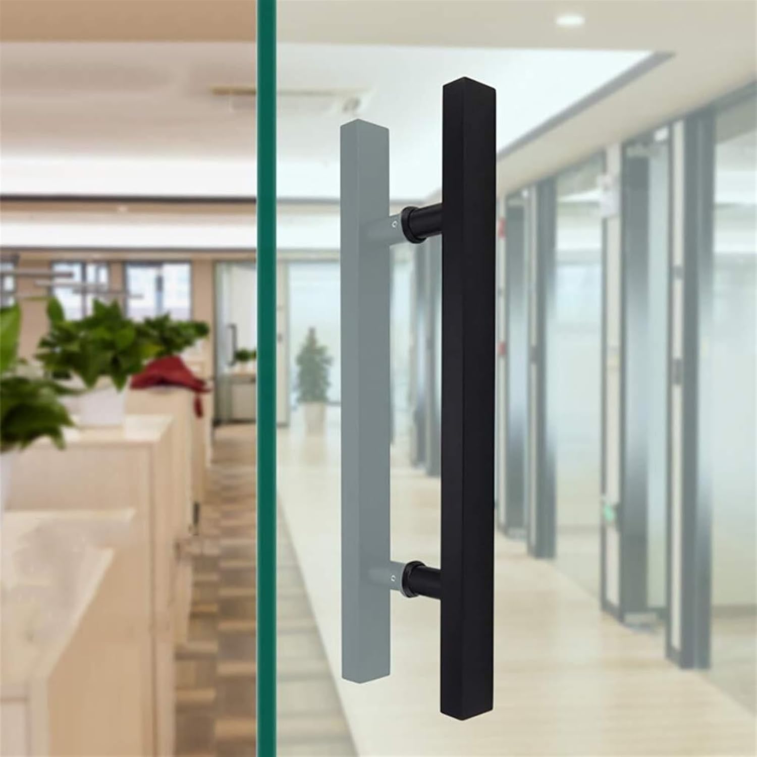 Push-Pull Stainless Steel Square Tube Glass Door Handle/Sliding Wooden Barn Door Handle-Black/Silver,7 Sizes (Color : Black, Size : 500x300mm)