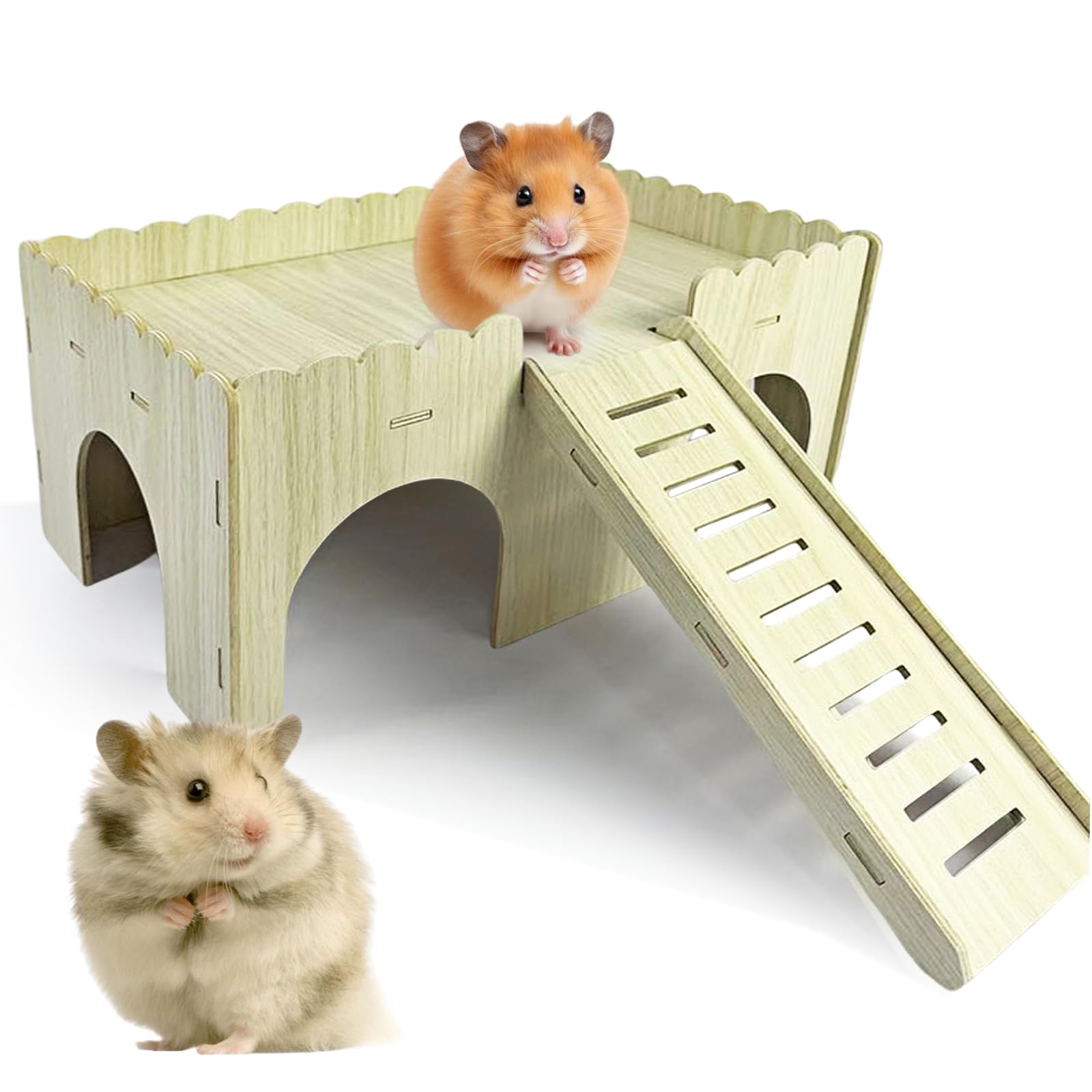 Grande maison pour cochon d'Inde - Maison en bois avec rampe - 4 entrées - Jouet et accessoire pour cochon d'Inde - 38 x 25 x 18 cm