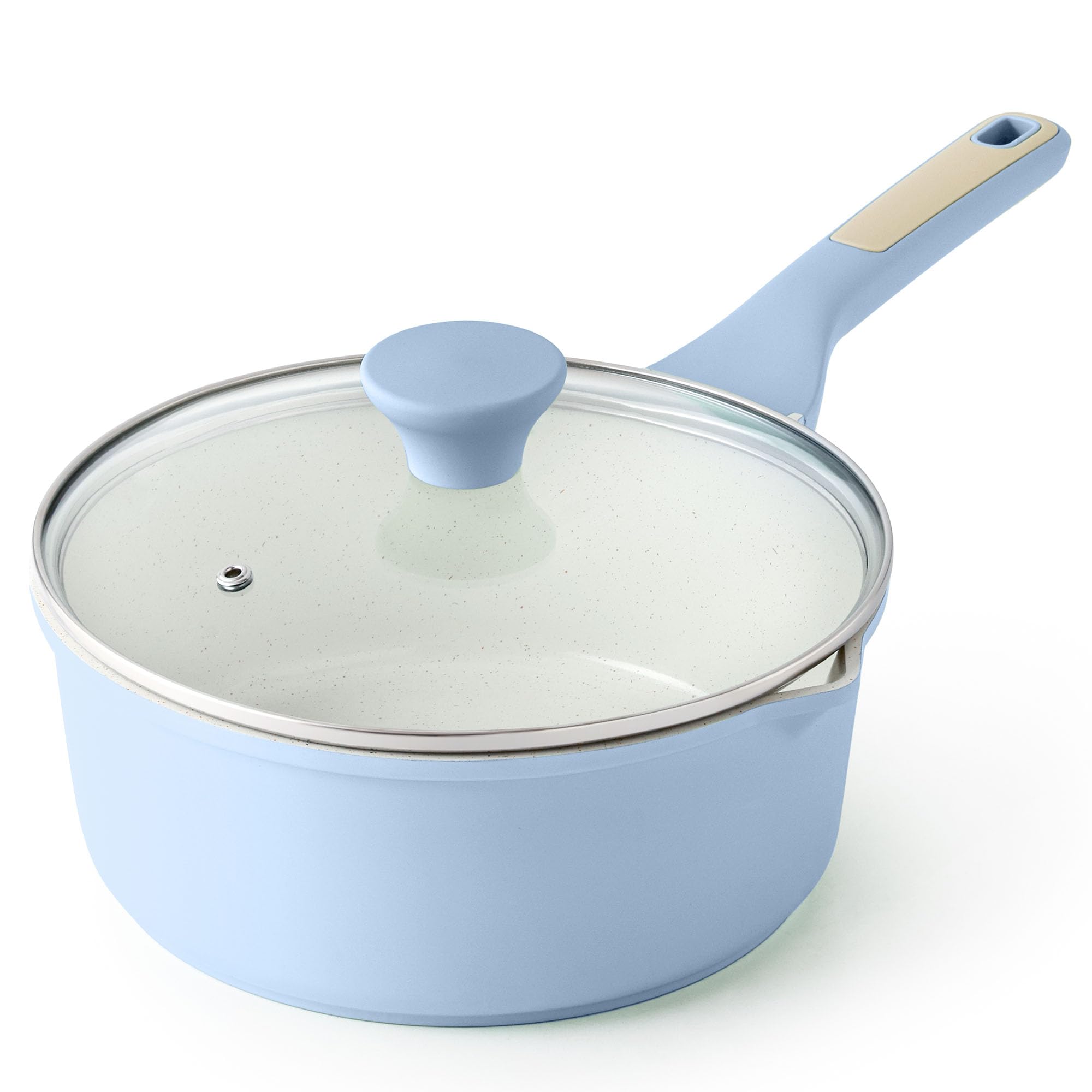 SENSARTE Ceramic Nonstick Saucepan with Double Pouring Spout, 3QT, Blue