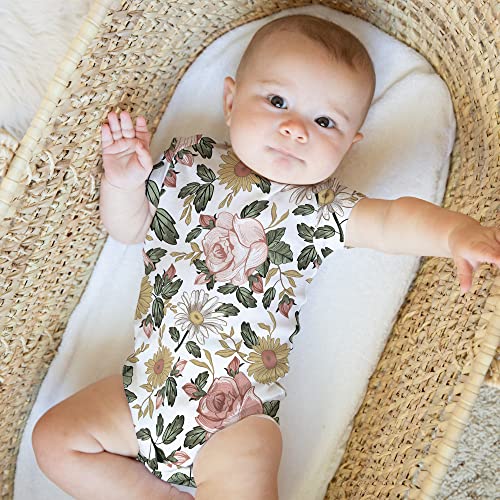 Sweet Jojo Designs Pink And Green Vintage Floral Boho Girl Baby Bodysuit Newborn Onesies Infant Onesie Clothing Outfit Babywear 2 Pc Set Long And Short Sleeve Blush Shabby Chic Flower Farmhouse 3-6 M #TOP2