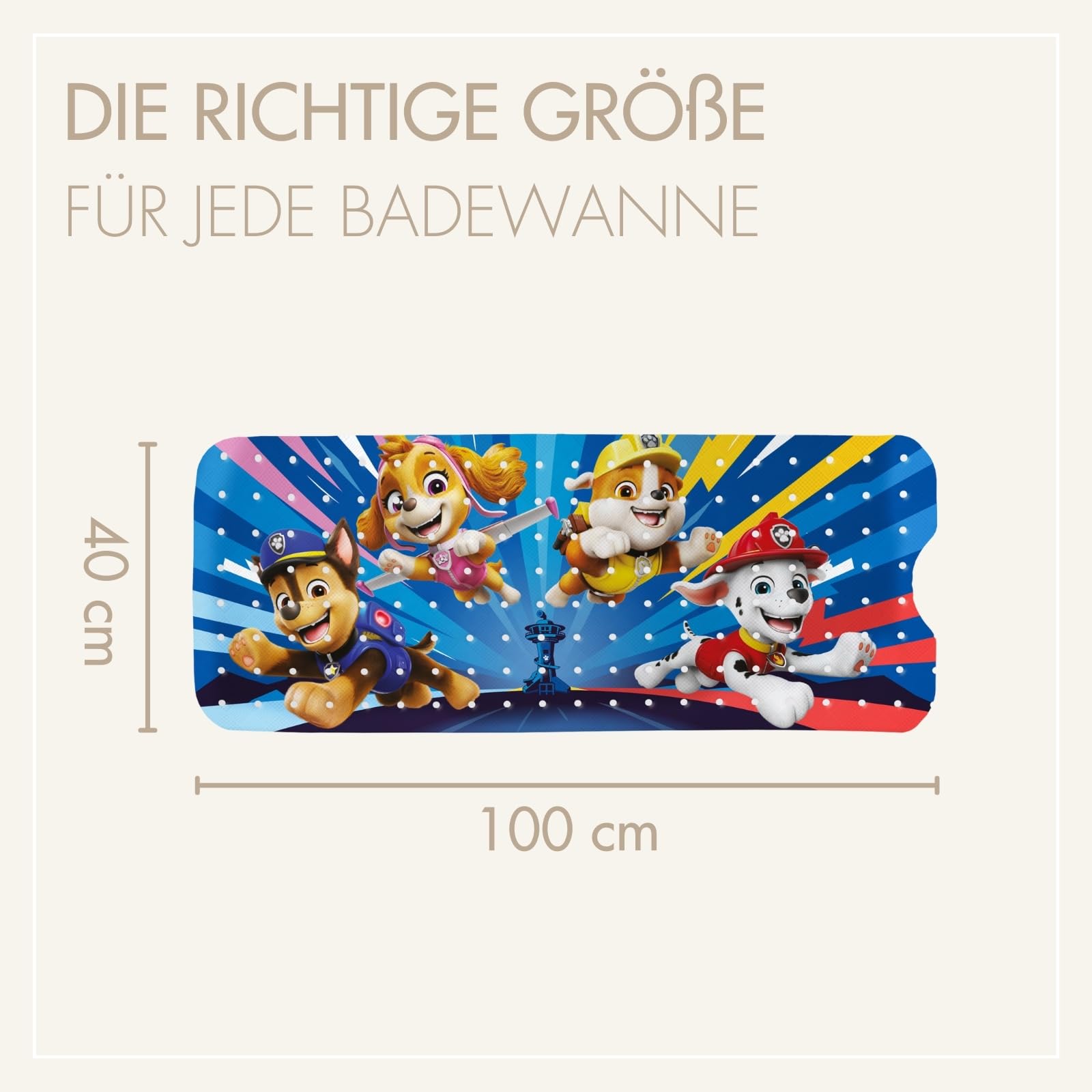 PAW Patrol rutschfeste Badematte für Kinder - Anti Schimmel Badewanneneinlage Fans, antibakteriell, mit Saugnäpfen, Aufhängern und Ablauflöchern, 100x40cm