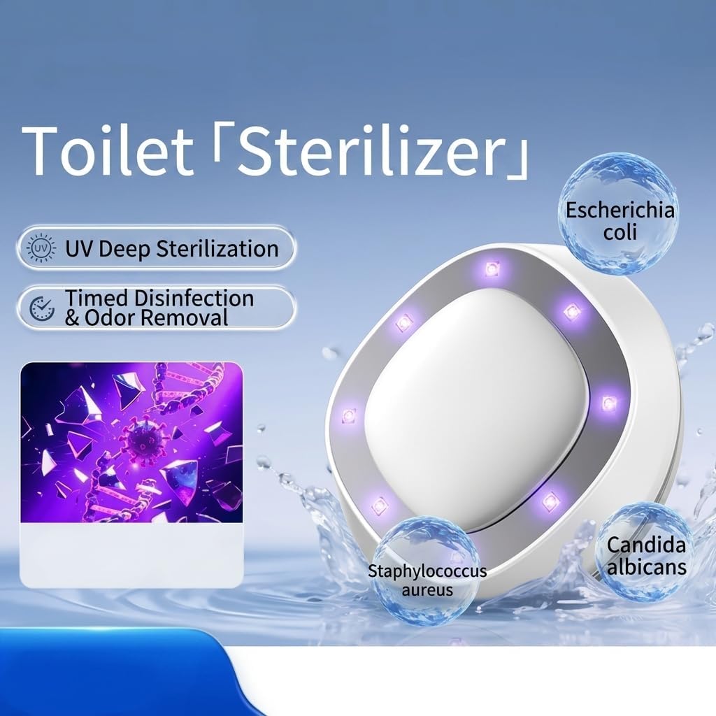 UV Toilet Care Light with 8 Powerful UV-C LED Beads, Motion Activated Odor Remover, Chemical-Free Freshener with Safety Sensor, Rechargeable USB-C Fast Charging, Easy Installation