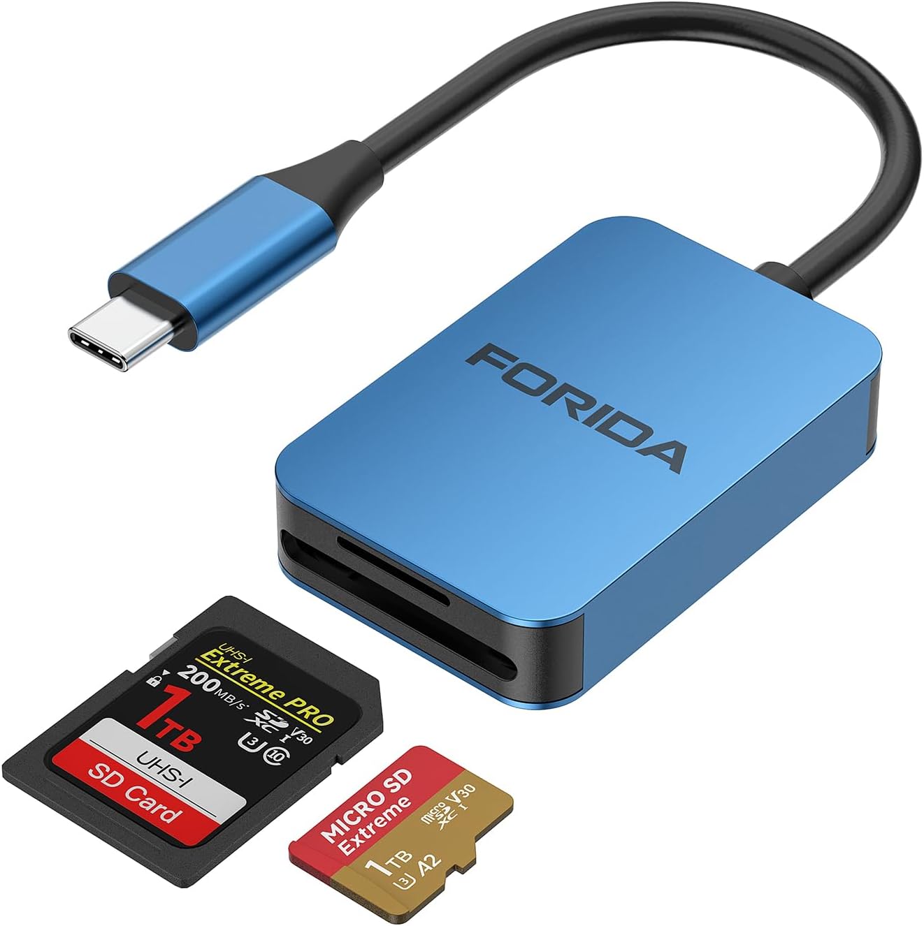 FORIDA USB SD Card Reader, USB C 3.0 High Speed Dual Card Adapter Support DDR200 UP to 175MB/S, Compatible with V30 V60 V90 SD/TF Card, 2 Card Works Simultaneously for MacBook,iPhone